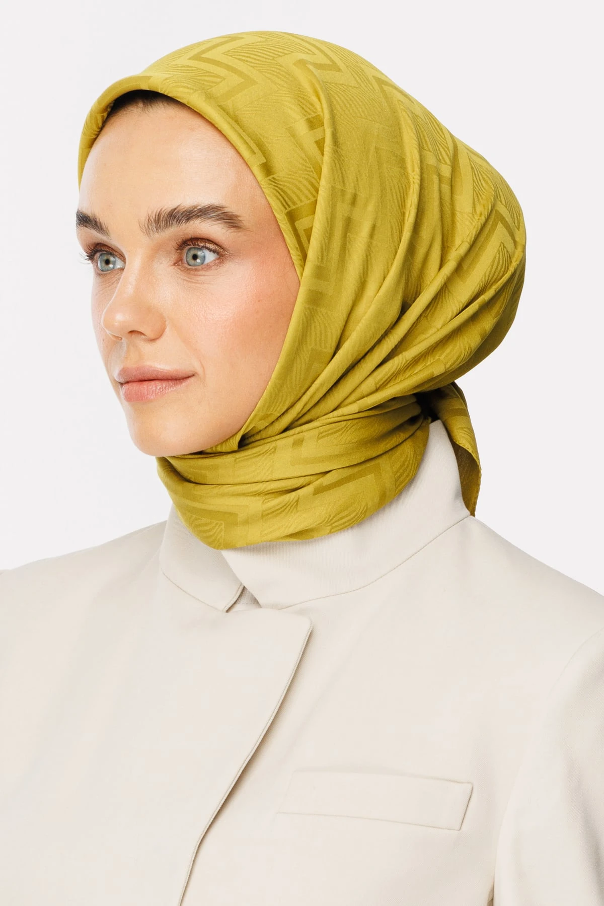 Toptan Viora Desen İpeksi Jakar Eşarp - Oliv Yeşili