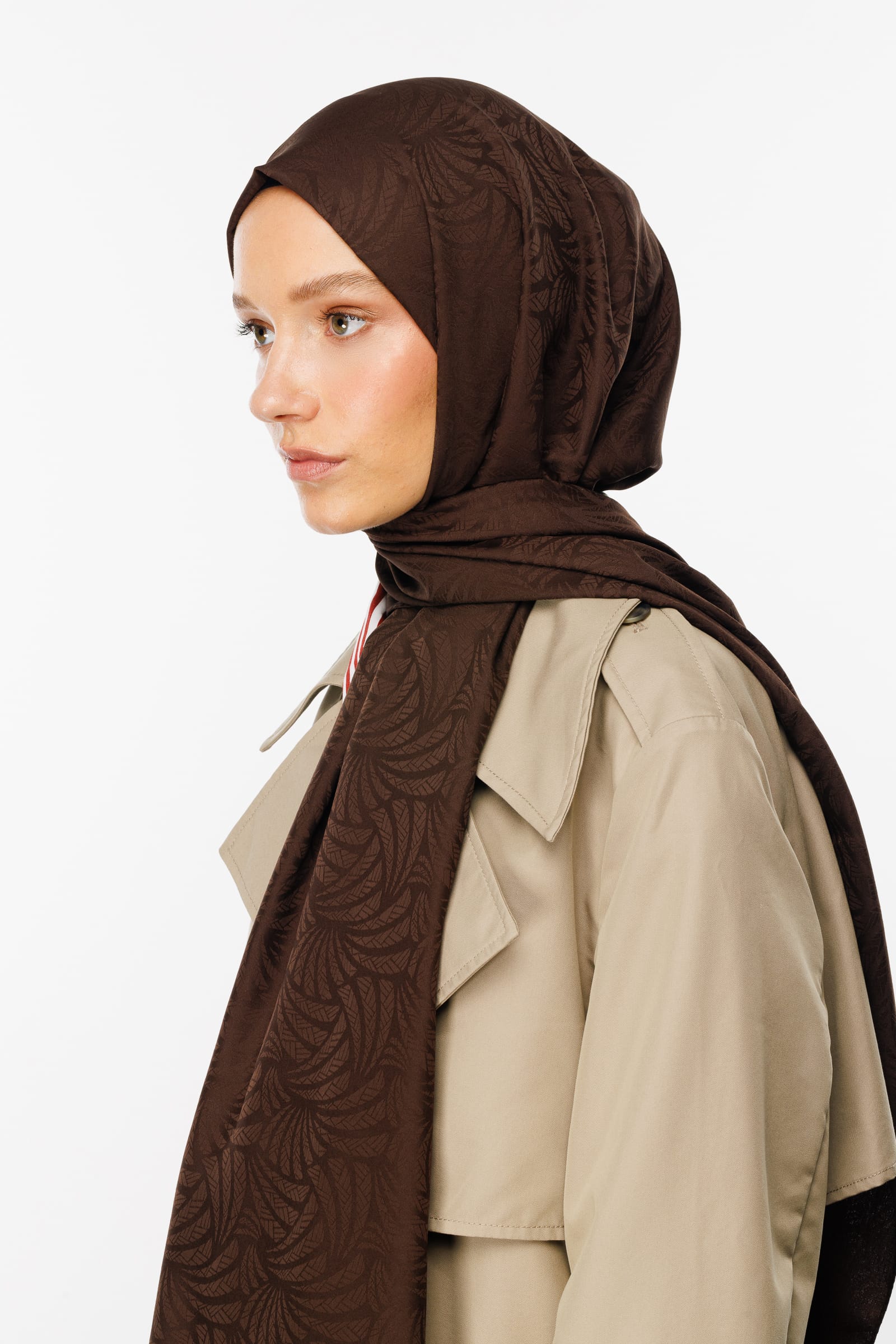 Toptan Artemis Desen İpeksi Jakar Şal - Acı Kahve