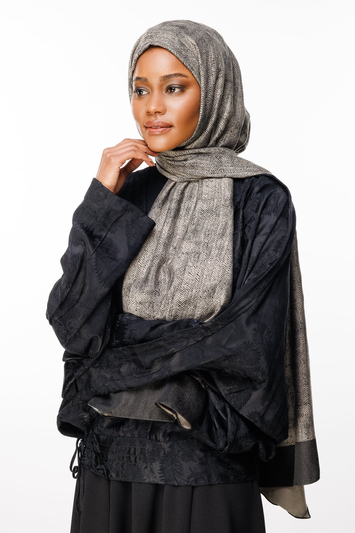 Toptan Sahra Desen Çift Taraflı Şal - Siyah-Bej