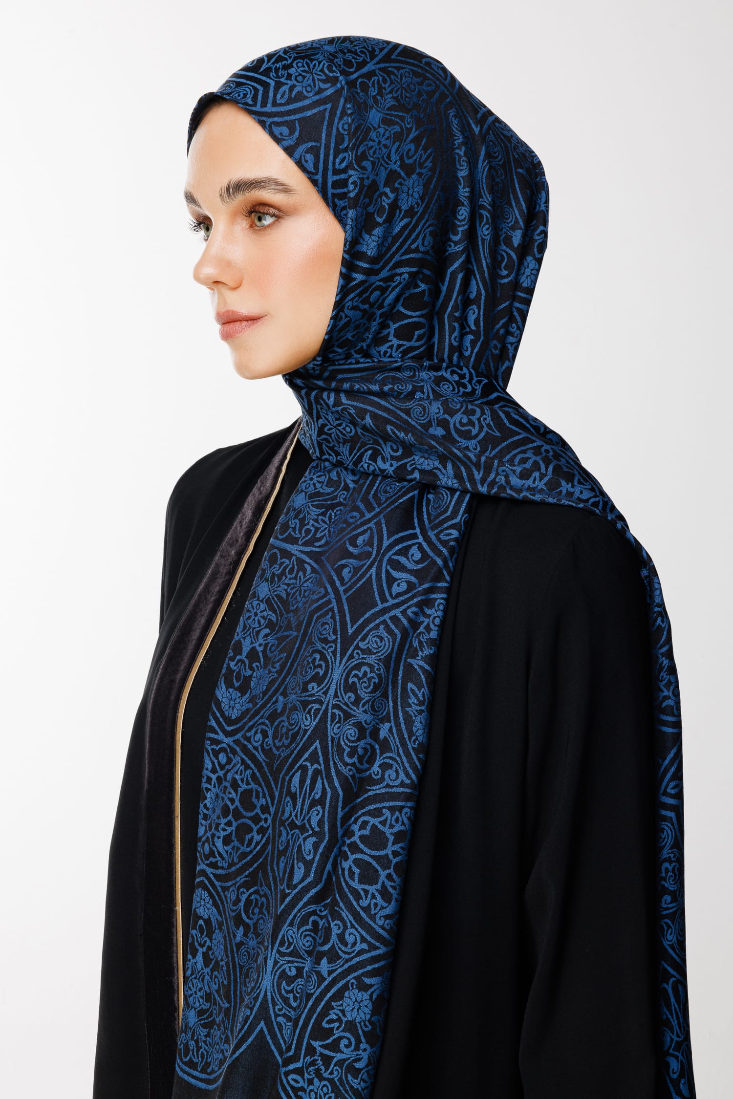 Morocco Pattern Double-Sided Shawl - Black-Indigo