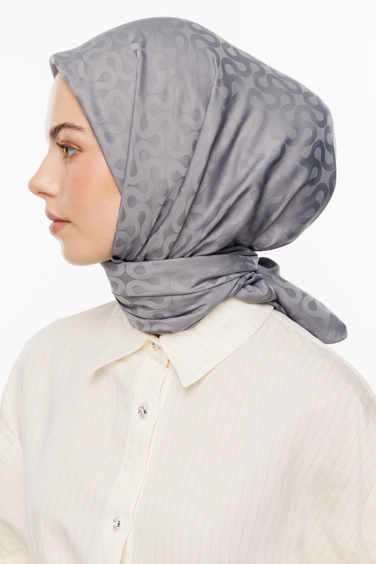 Toptan Moon Desen İpeksi Jakar Eşarp - Mineral Gri