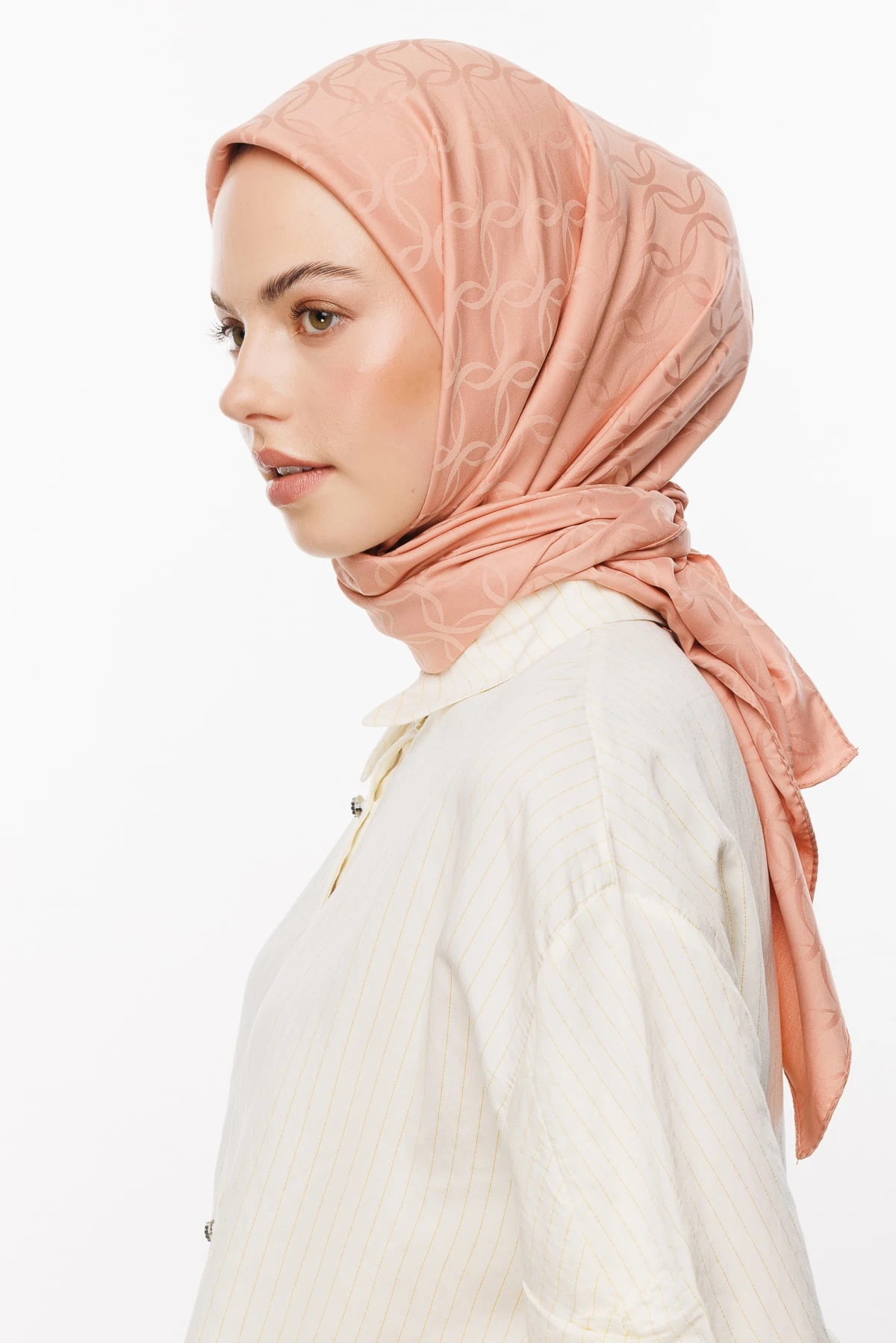 Toptan London Desen İpeksi Jakar Eşarp - Somon