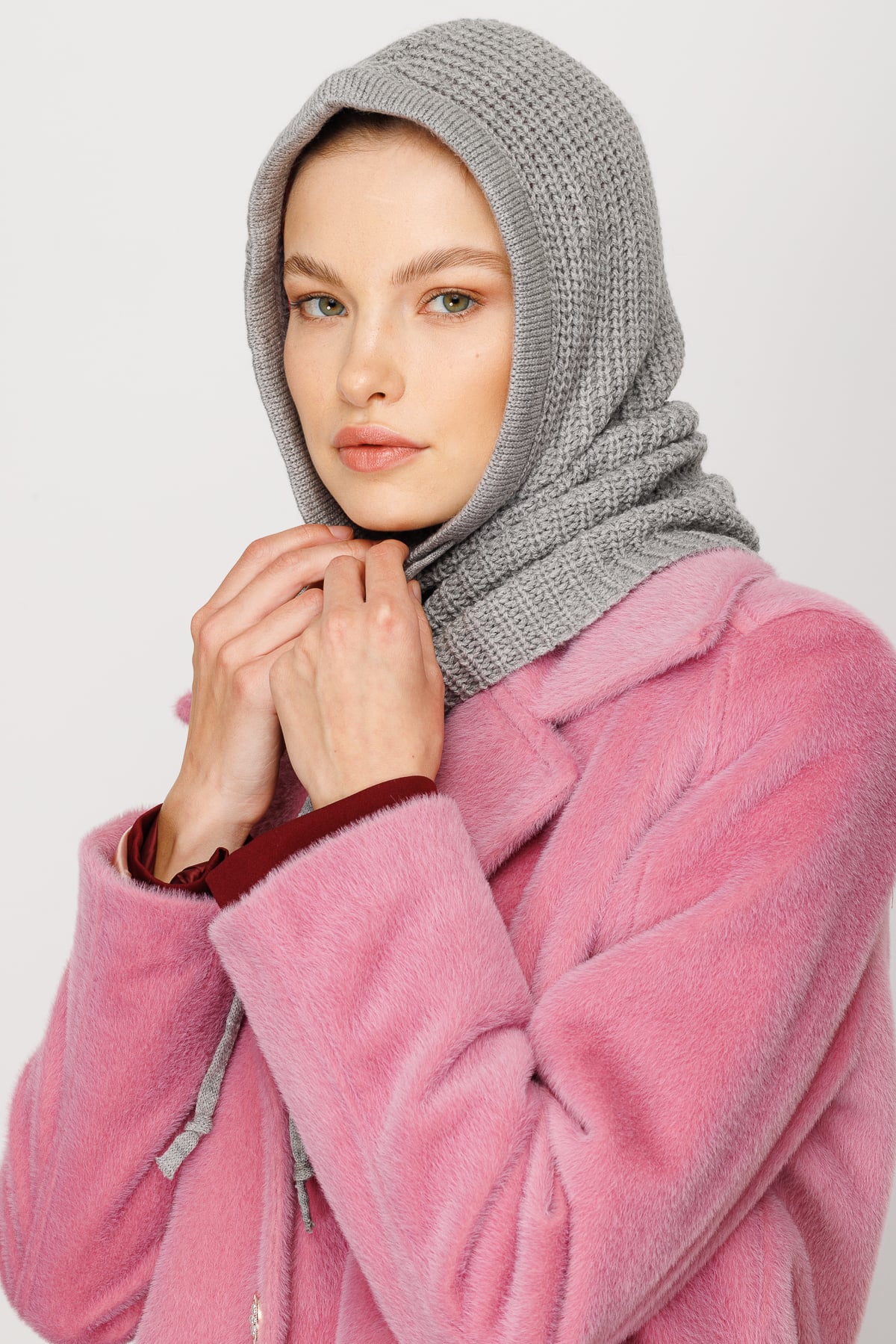 Toptan Balaclava Triko Başlık - Gri