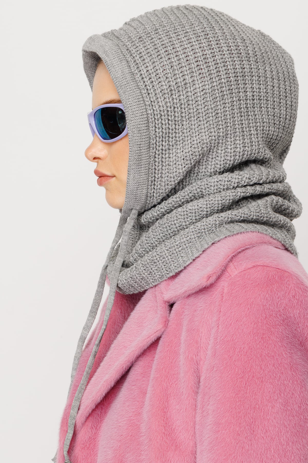 Toptan Balaclava Triko Başlık - Gri