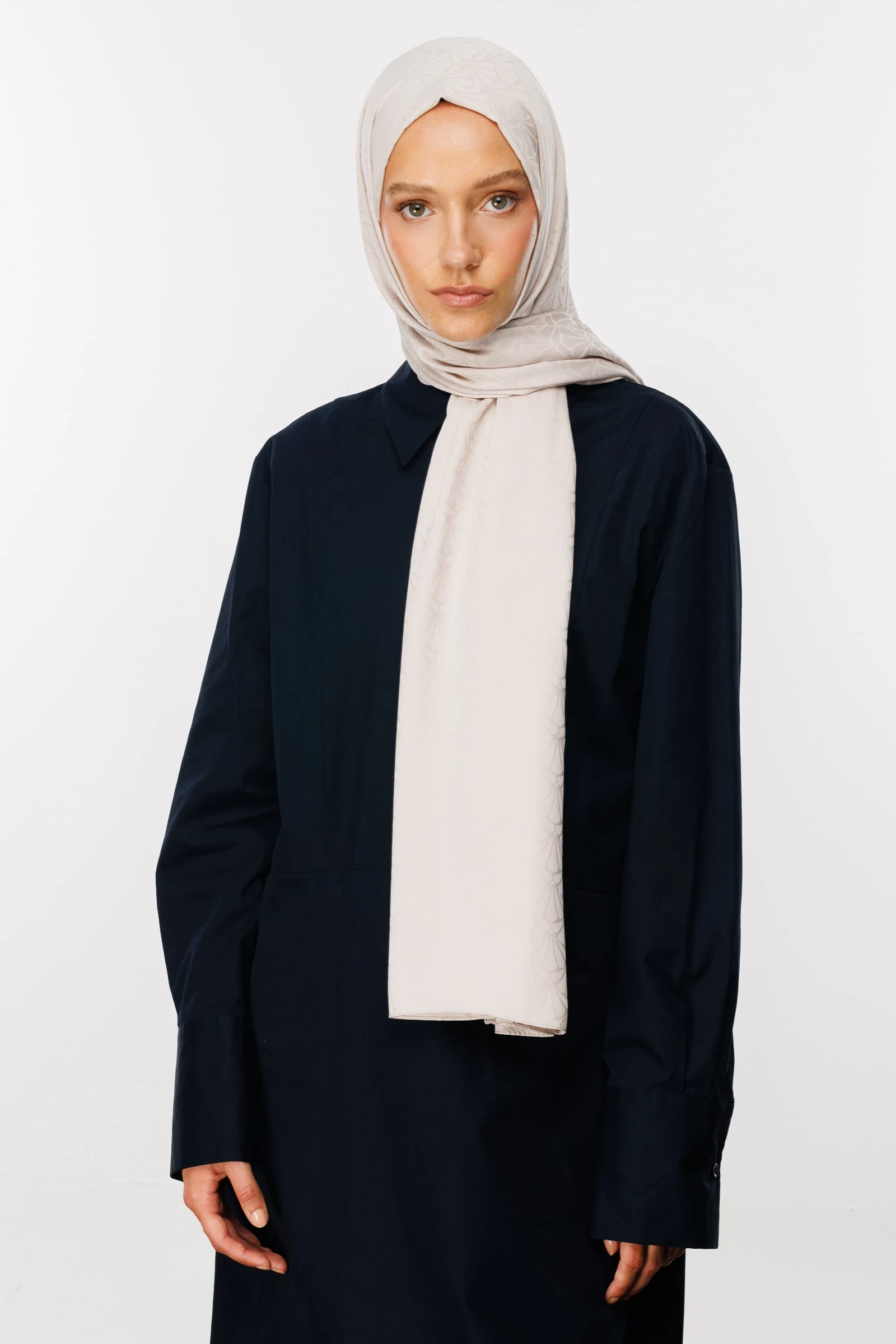 Toptan Lotus Desen İpeksi Jakar Şal - Taş Rengi