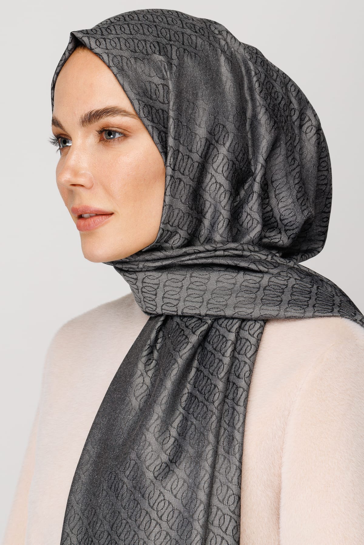 Toptan Forever Desen Parlak Jakar Şal - Füme