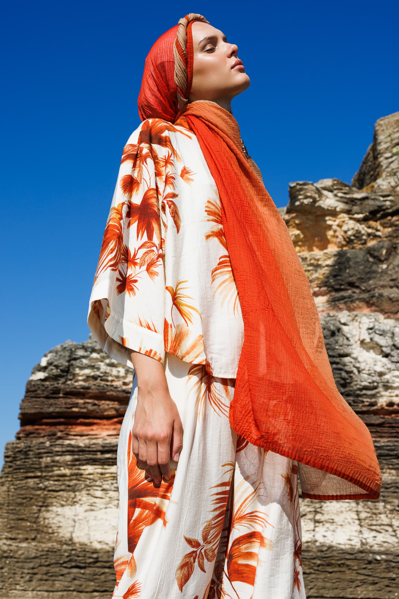 Toptan Degrade Müslin Şal - Kiremit