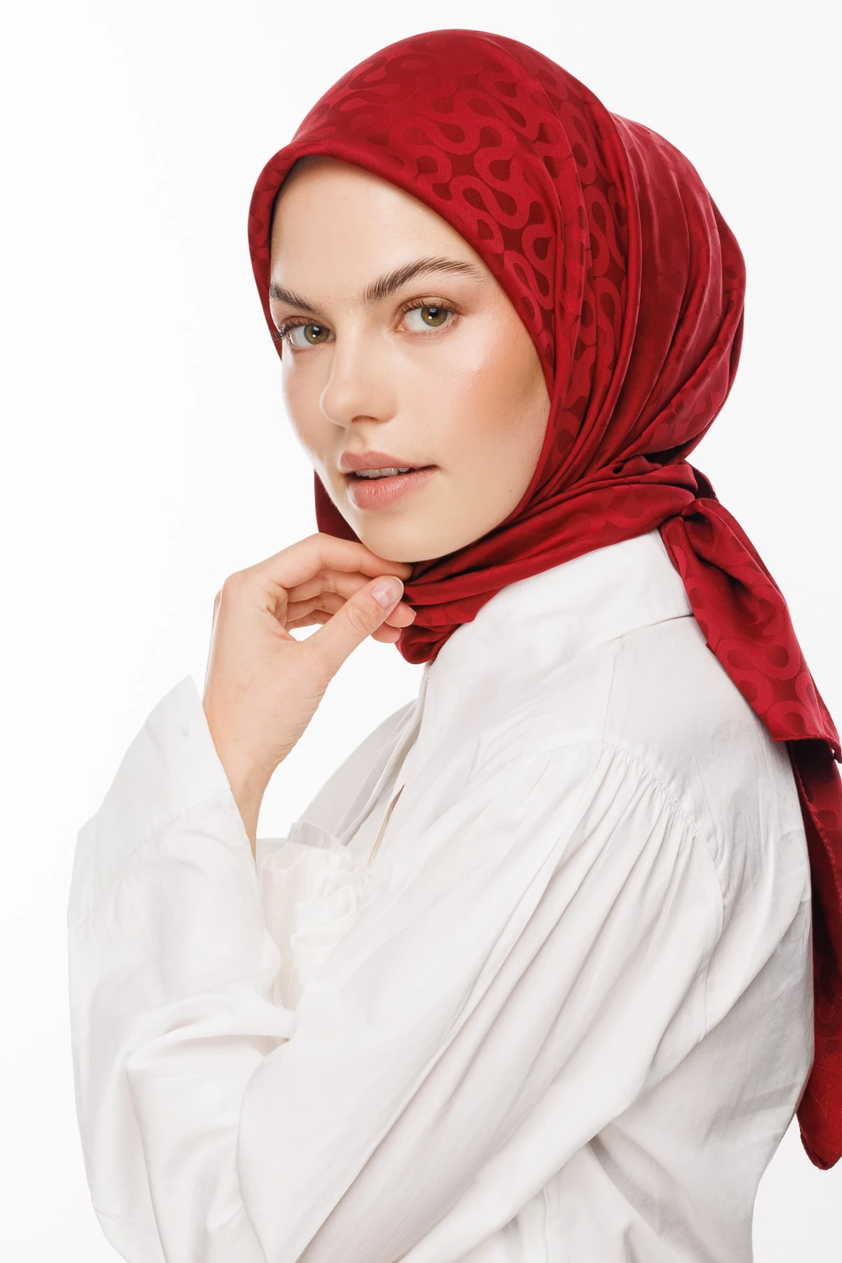 Toptan Moon Desen İpeksi Jakar Eşarp - Bordo