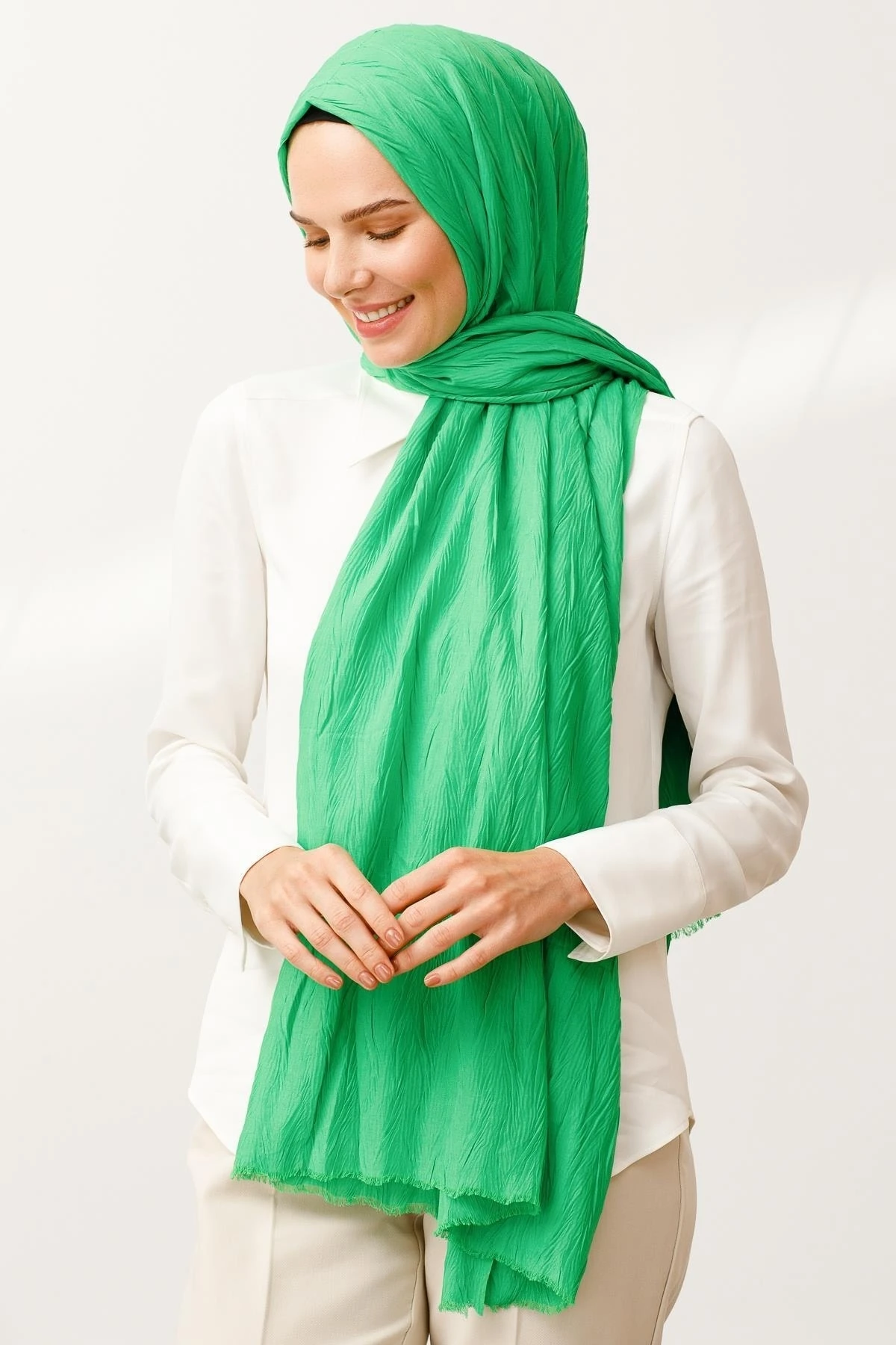 Toptan Piliseli Bambu Şal - Benetton Yeşili