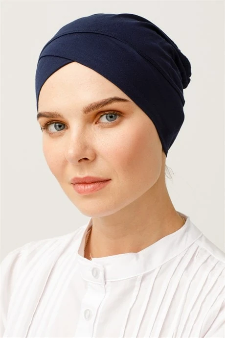 Wholesale Seamless Cross Bonnet - Navy Blue