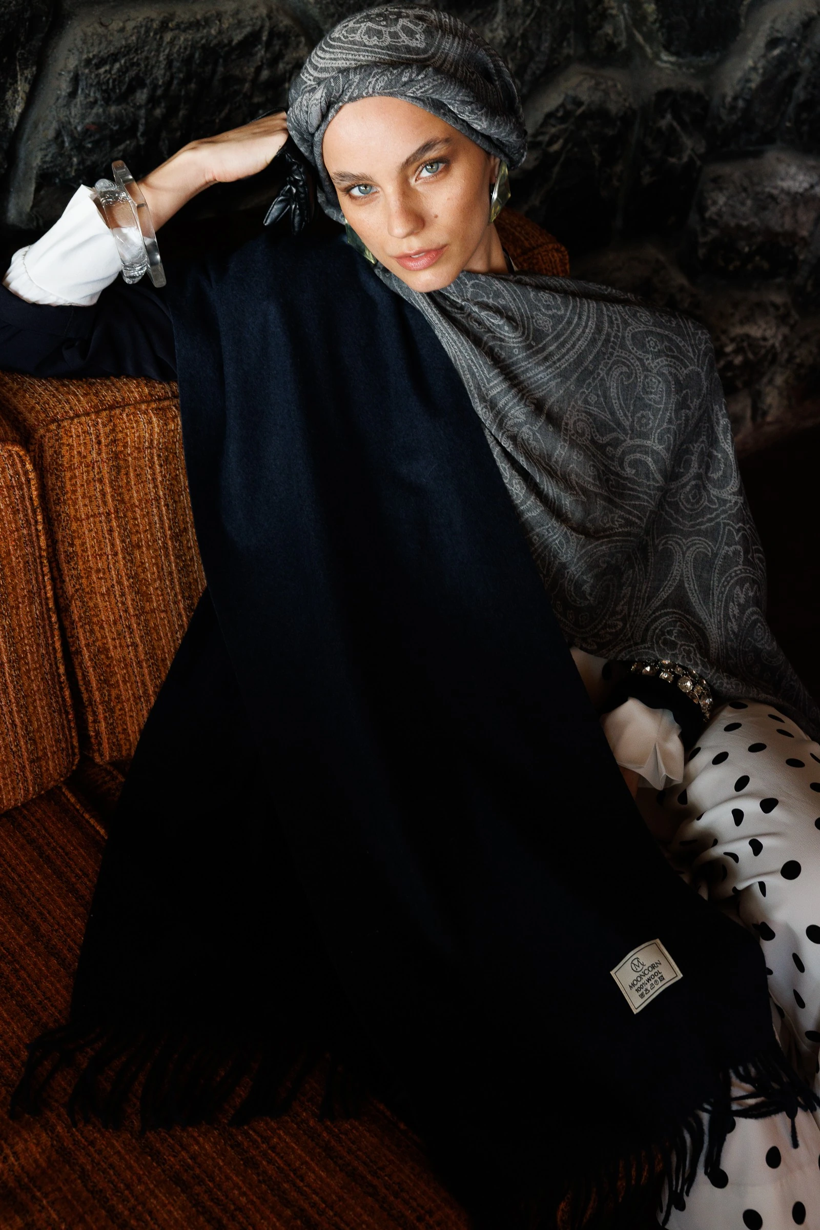 Toptan Rumi Desen Yün Kaşmir Şal - Siyah