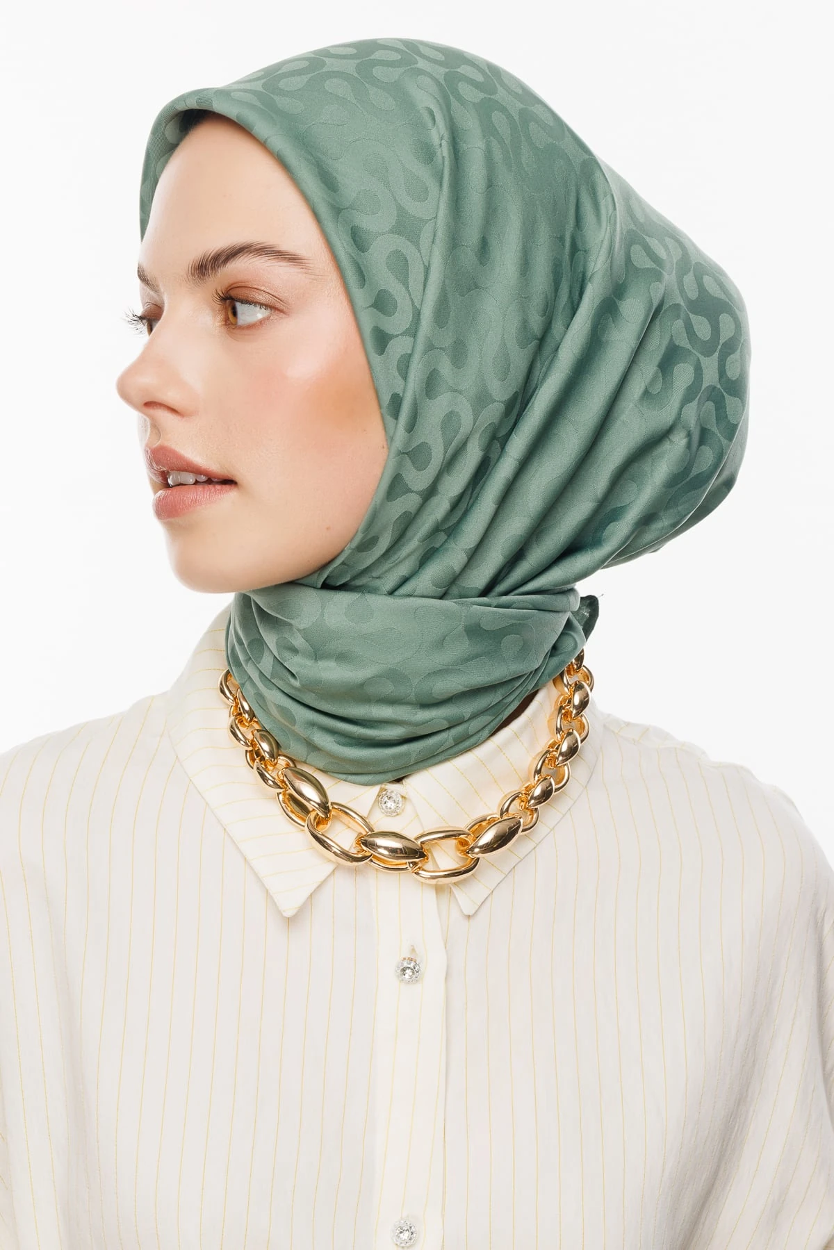 Moon Pattern Silky Jacquard Scarf - Mold Green