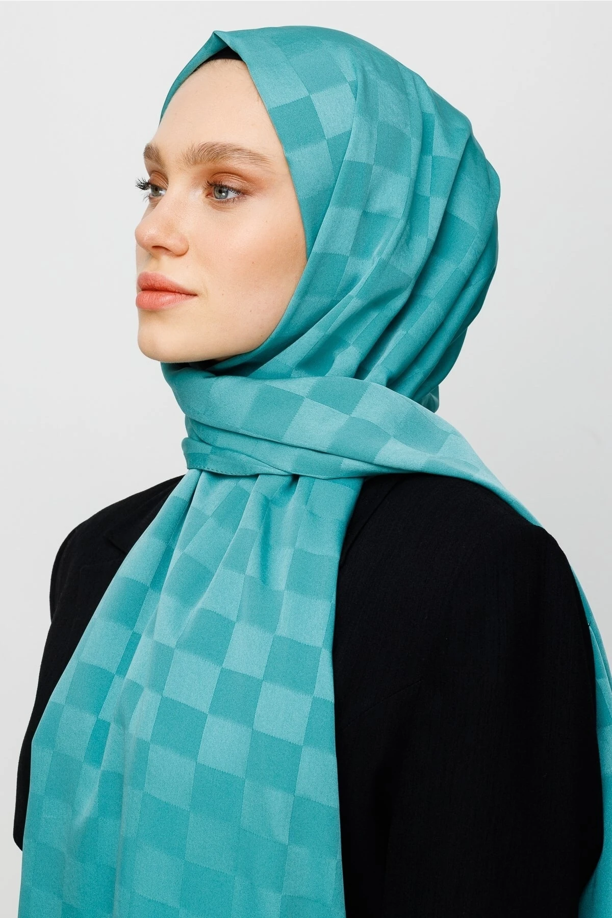 Checkers Pattern Silk Jacquard Shawl - Mint Green