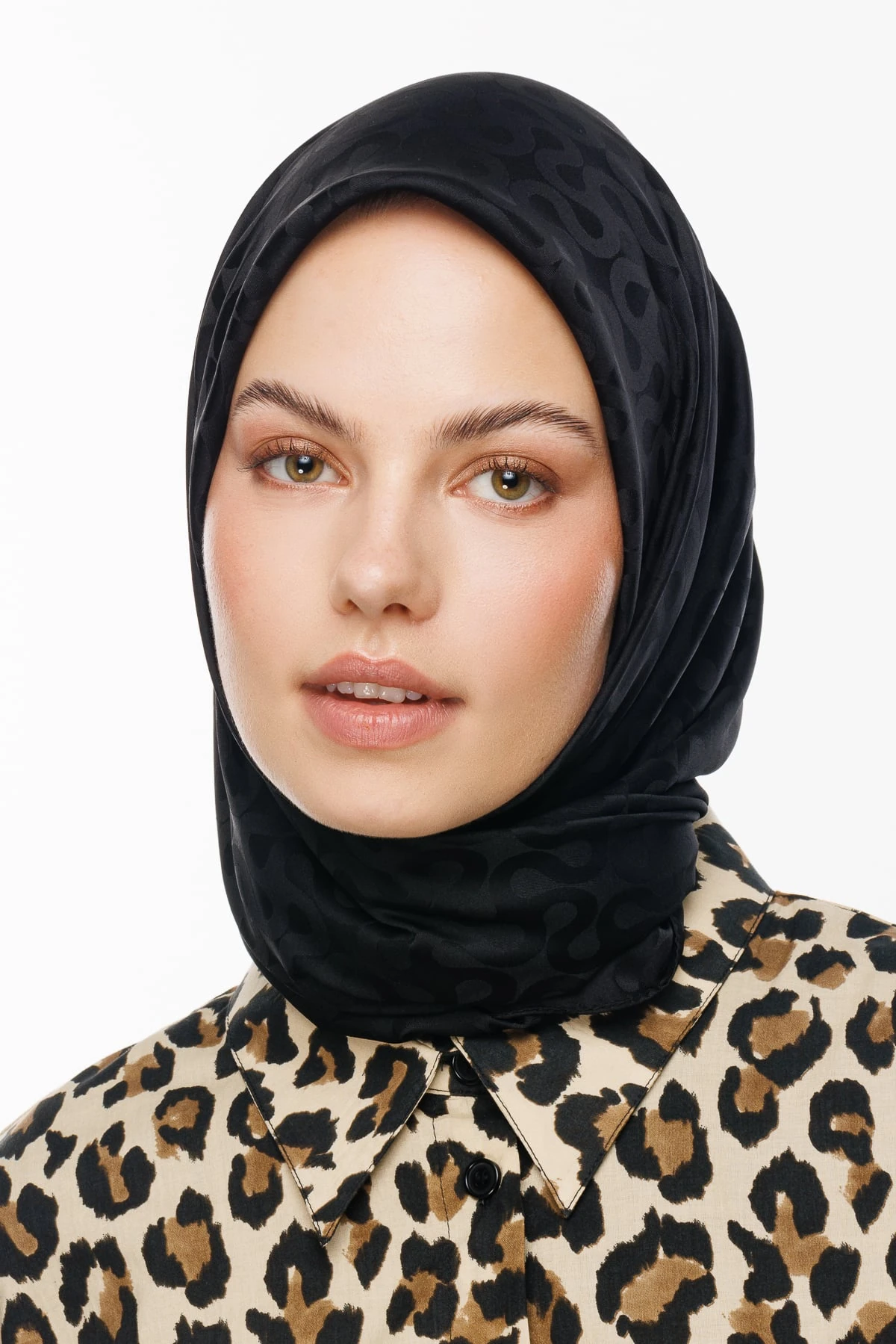 Toptan Moon Desen İpeksi Jakar Eşarp - Siyah