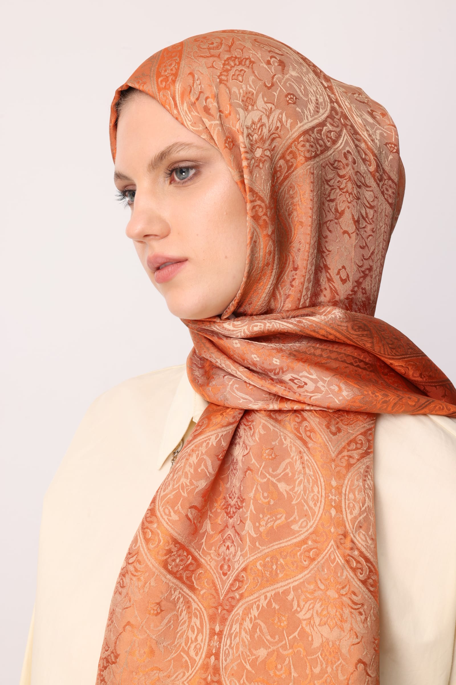 Shline Line Viscose Shawl - Mink-Cinnamon