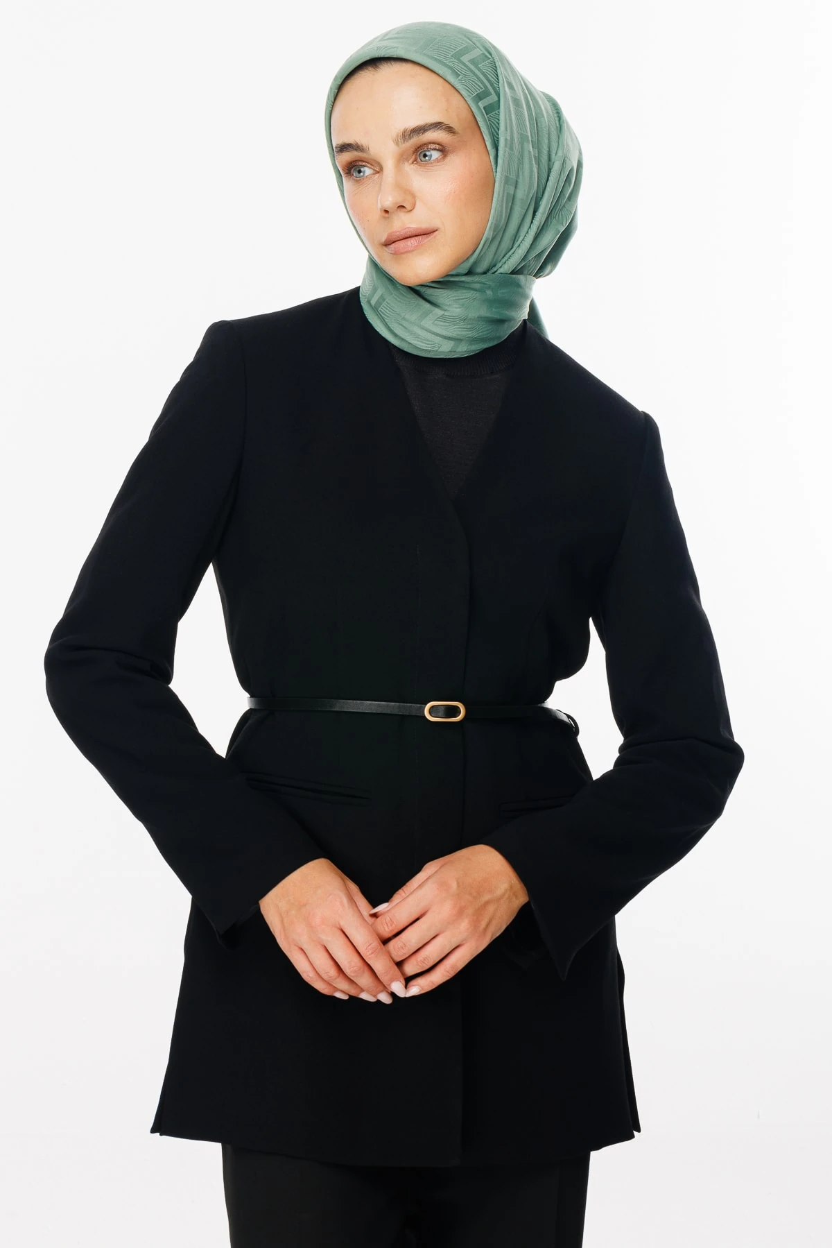 Viora Pattern Silky Jacquard Scarf - Mold Green