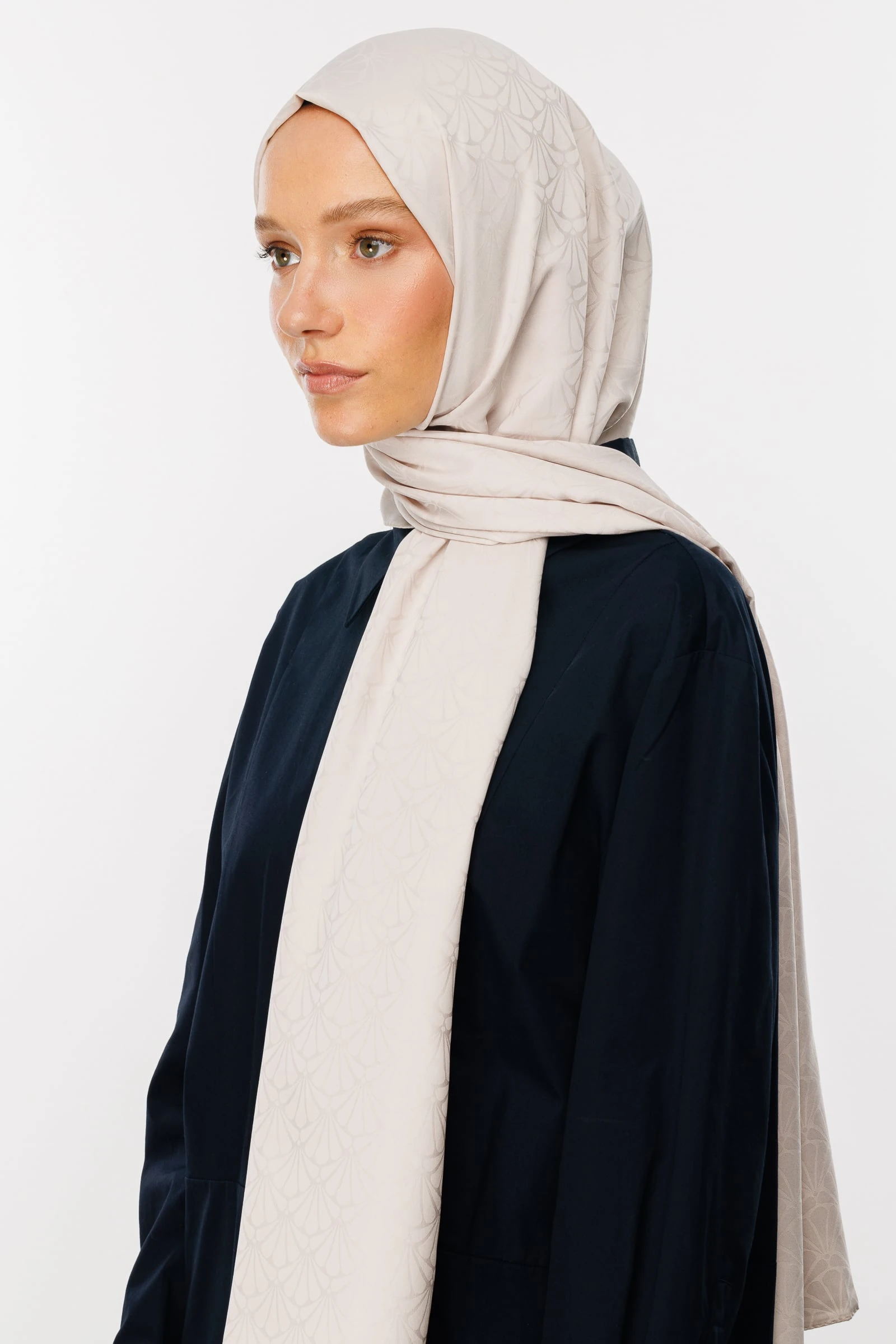 Toptan Lotus Desen İpeksi Jakar Şal - Taş Rengi