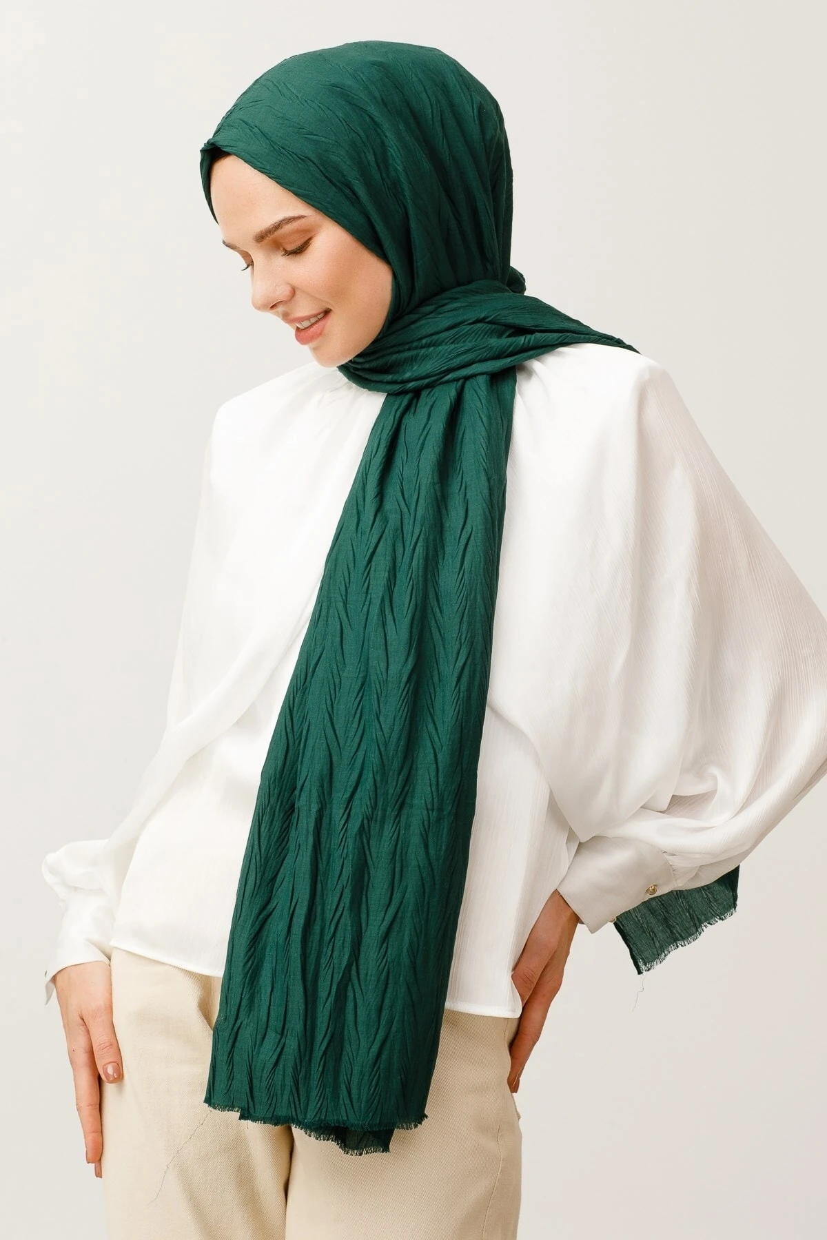 Pleated Bamboo Shawl - Emerald