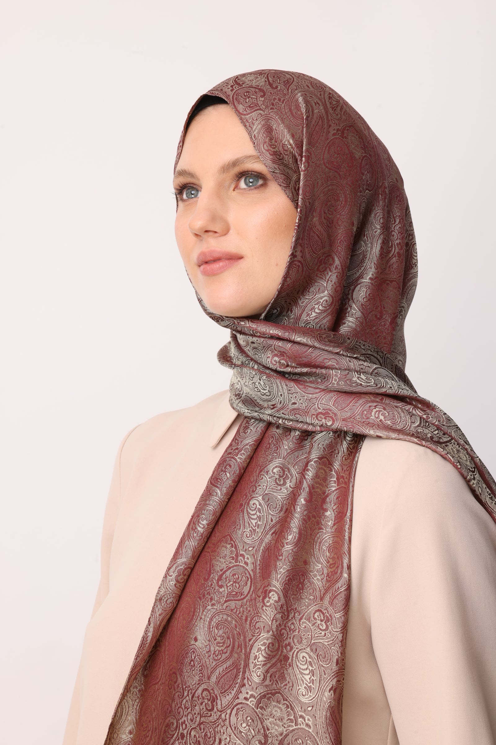 Toptan Moren Desen Shine Line Şal - Mürdüm-Somon