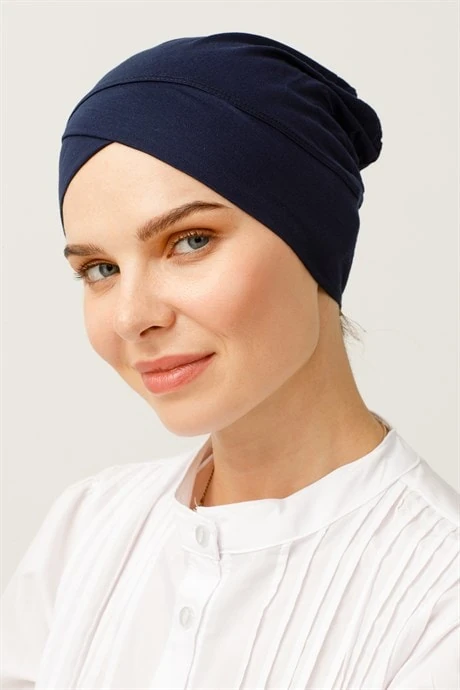 Wholesale Seamless Cross Bonnet - Navy Blue