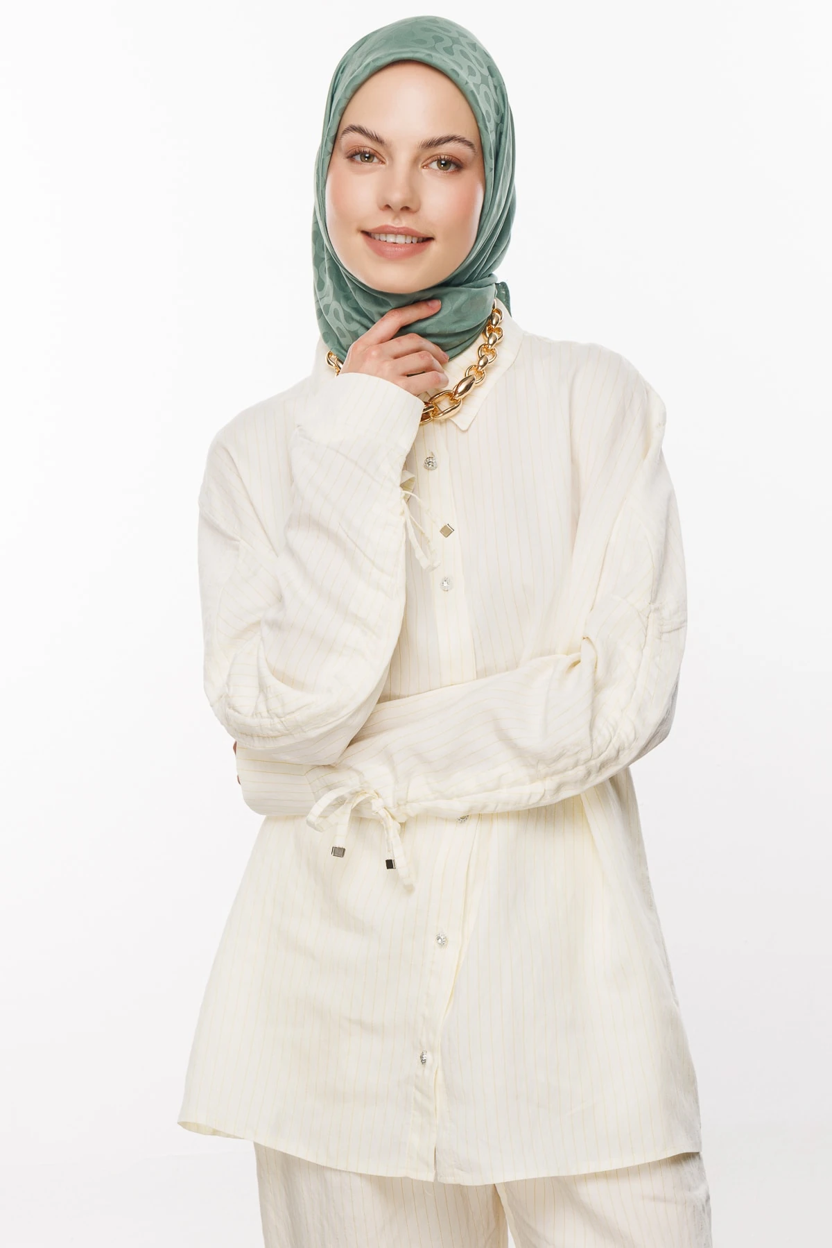 Moon Pattern Silky Jacquard Scarf - Mold Green