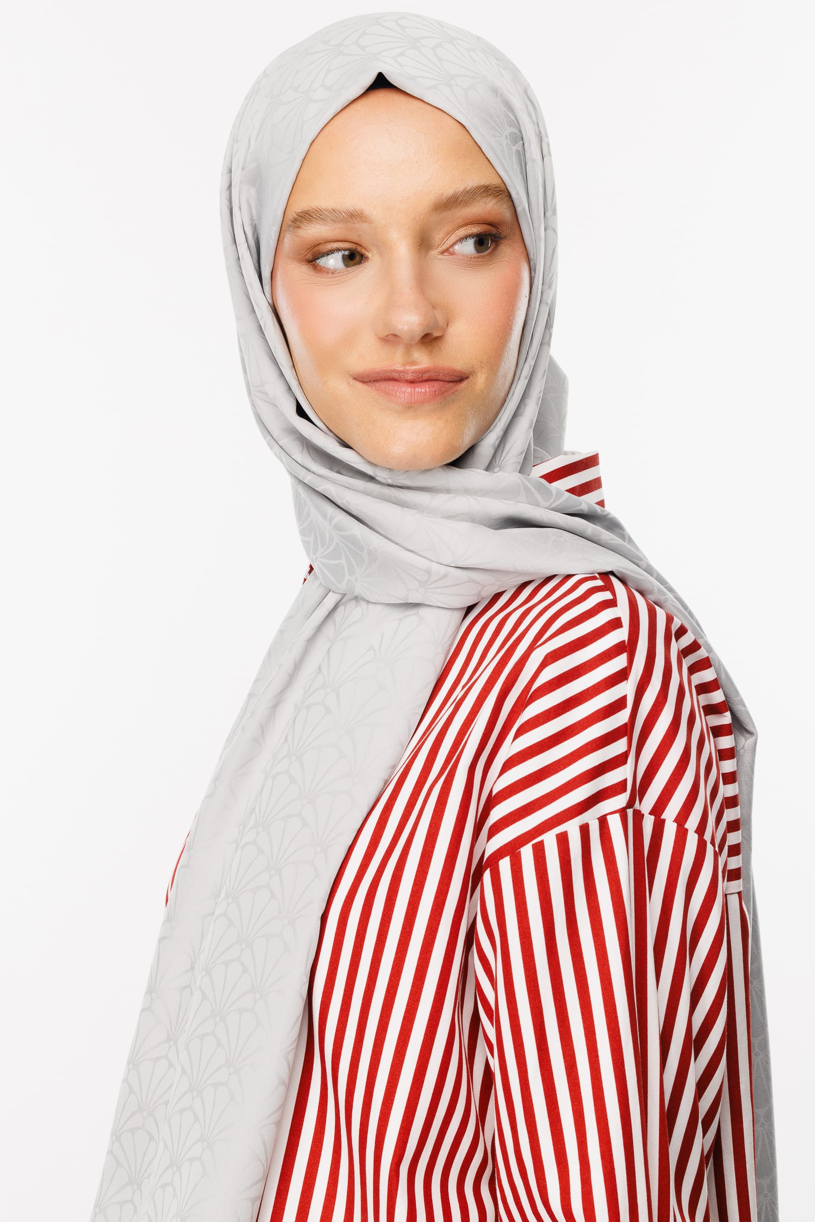 Lotus Pattern Silk Jacquard Shawl - Silver