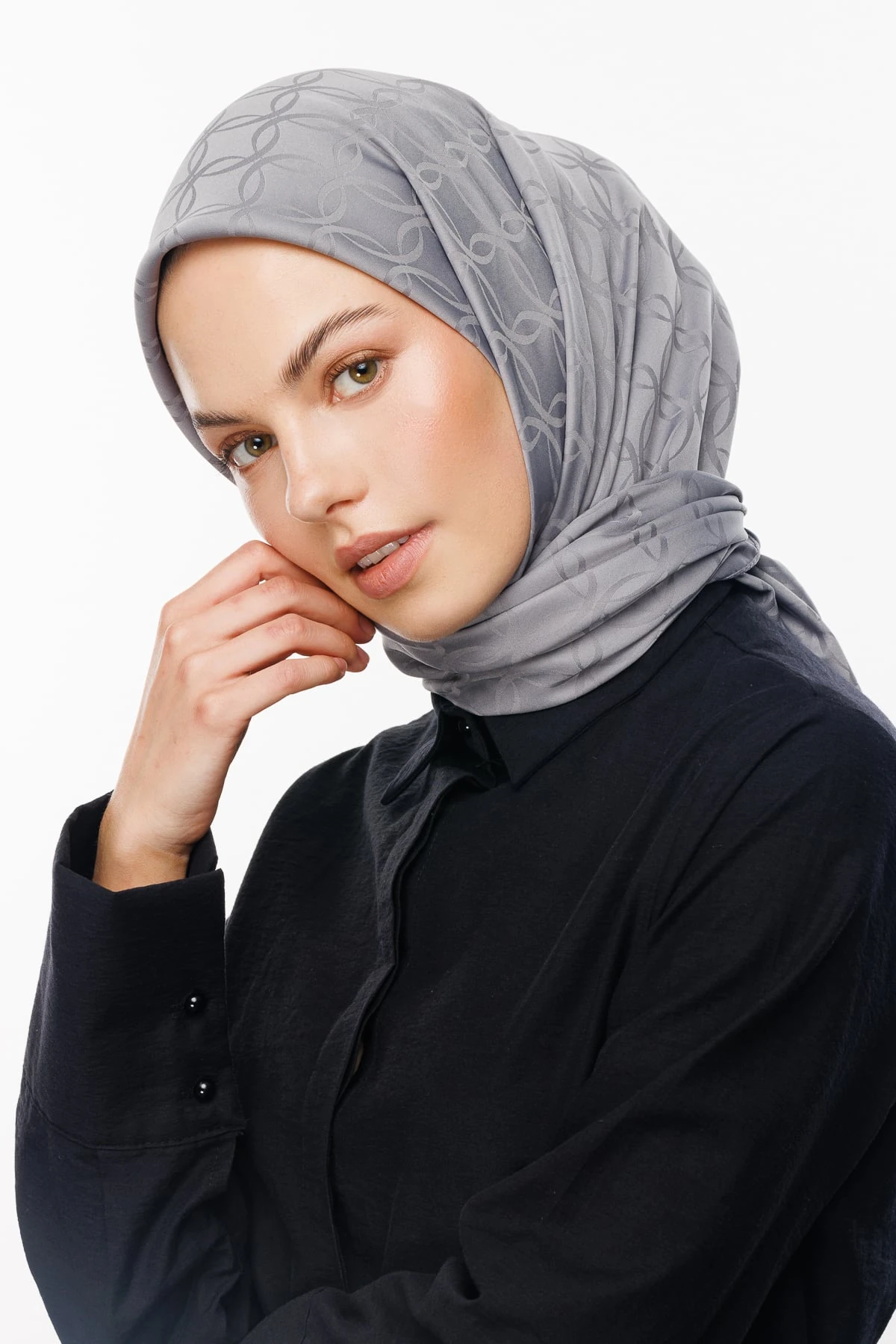 London Pattern Silky Jacquard Scarf - Mineral Gray