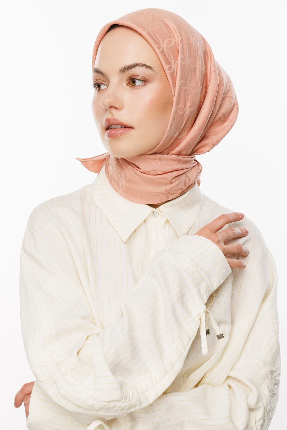 Toptan London Desen İpeksi Jakar Eşarp - Somon