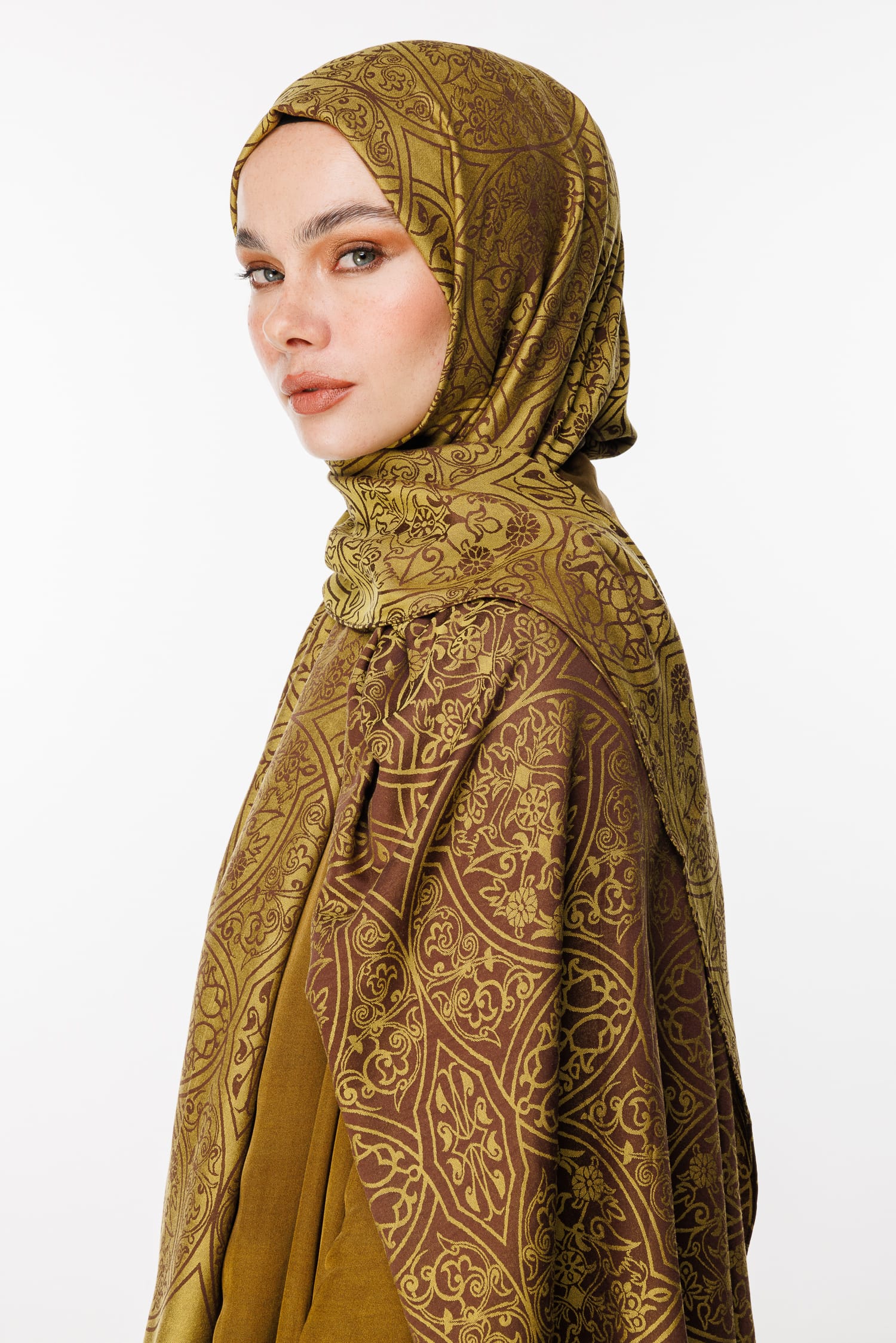 Morocco Pattern Double-Sided Shawl - Bitter Coffee-Salmon