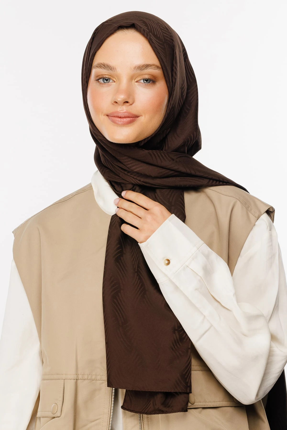 Aura Pattern Silk Jacquard Shawl - Bitter Coffee