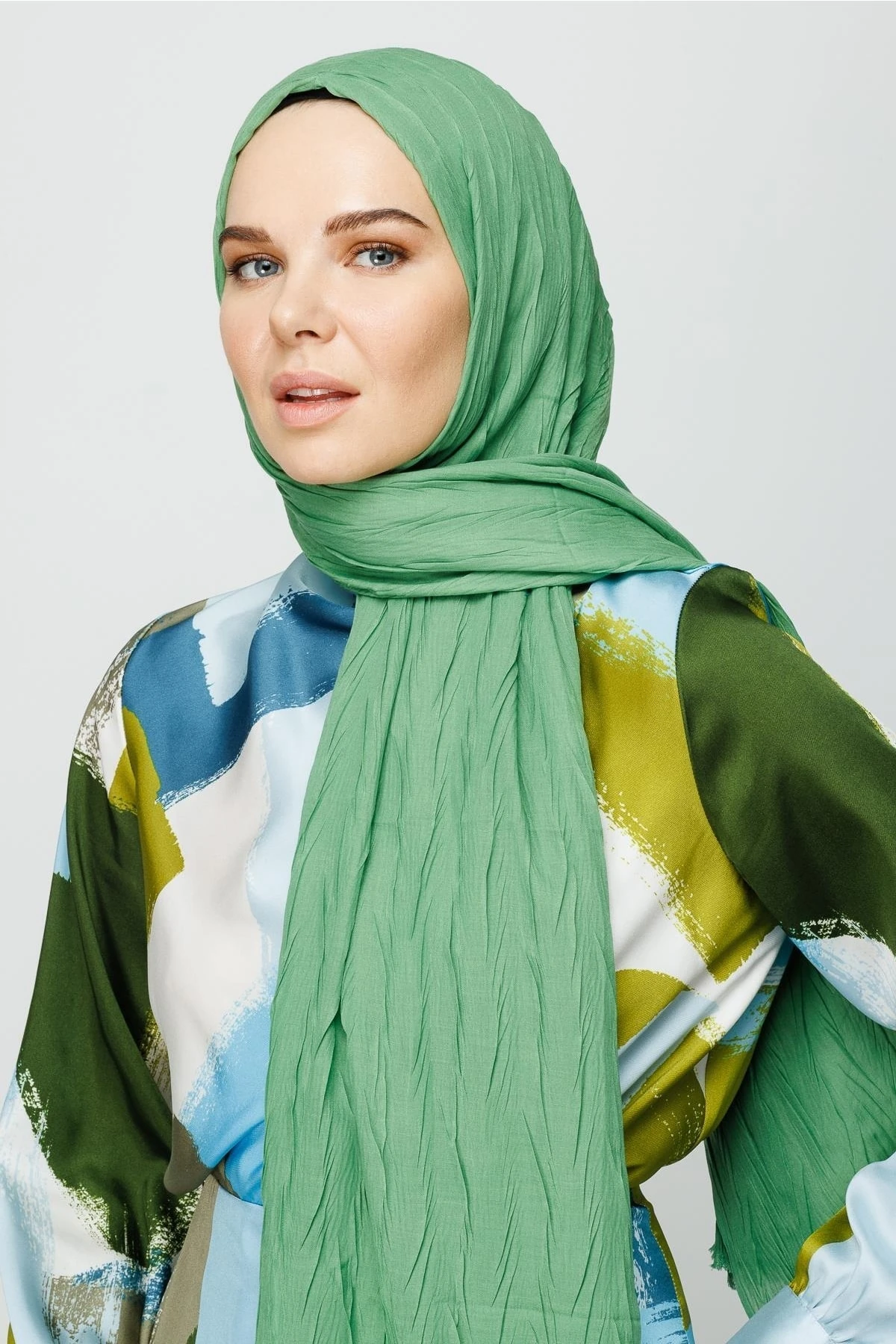 Pleated Bamboo Shawl - Aqua Green