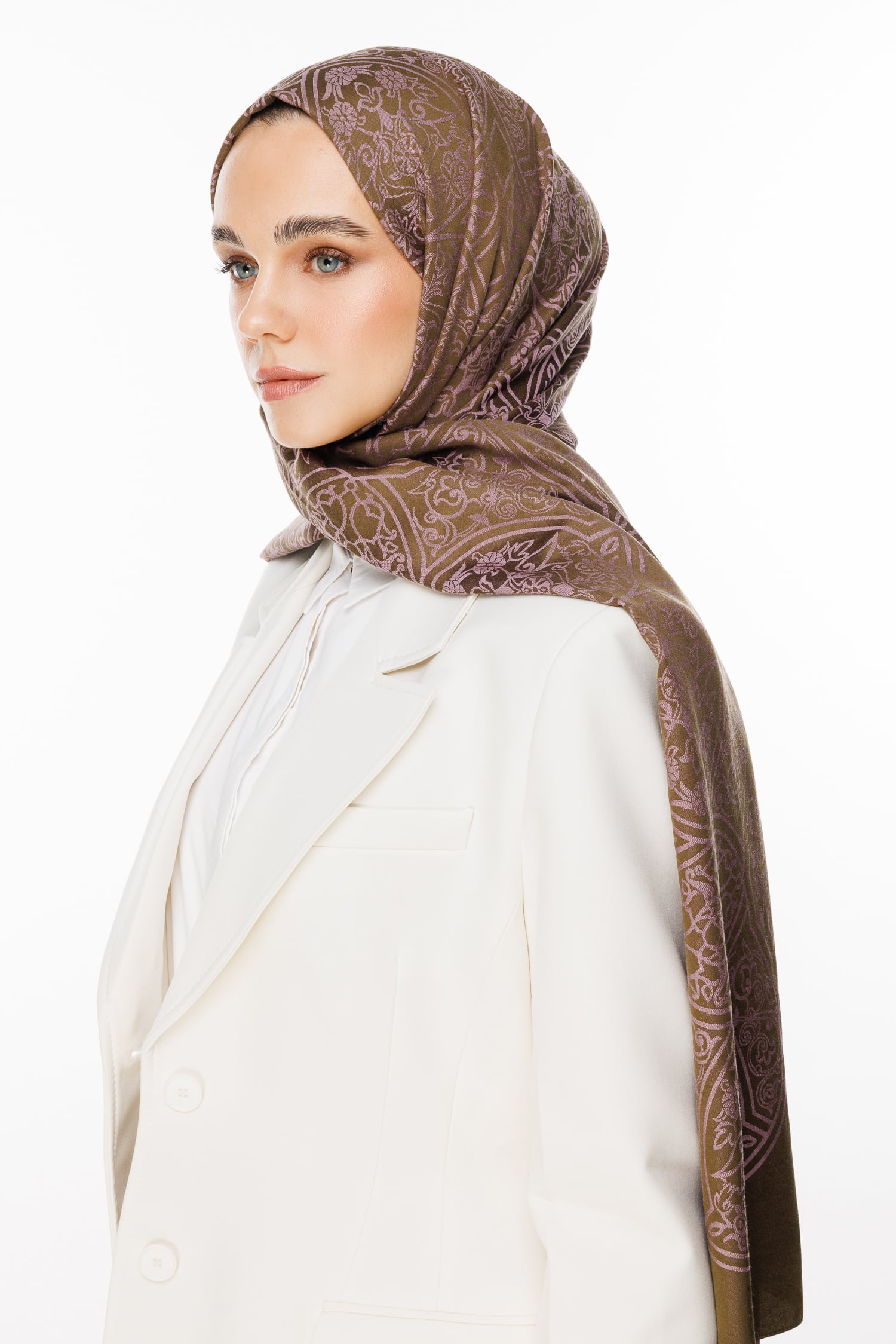 Toptan Morocco Desen Çift Taraflı Şal - Koyu Haki-Koyu Gül Kurusu