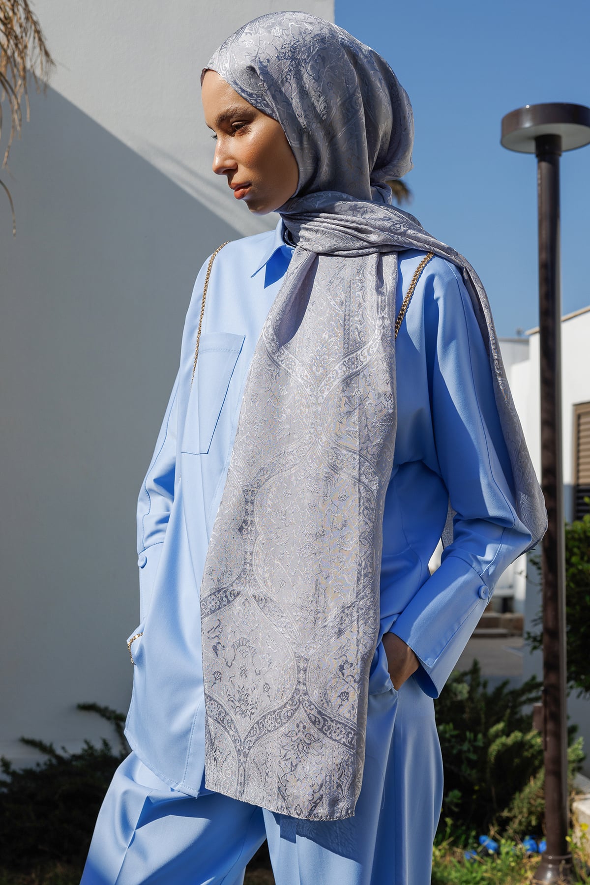 Shline Line Viscose Shawl - Gray-Gray