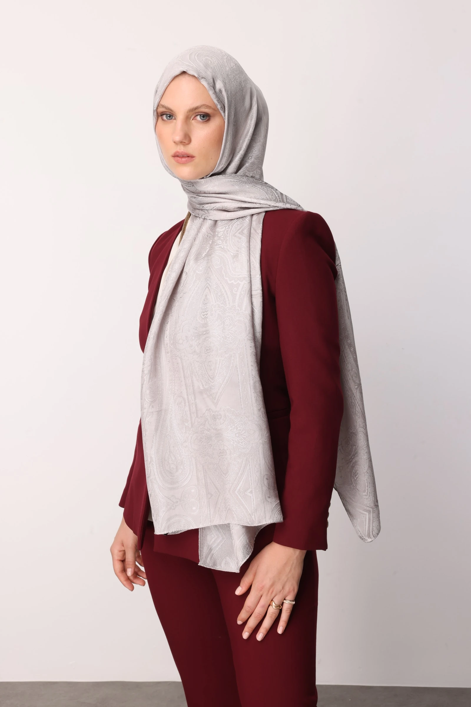 Toptan Liva Desen Shine Line Şal - Vizon-Taş Rengi