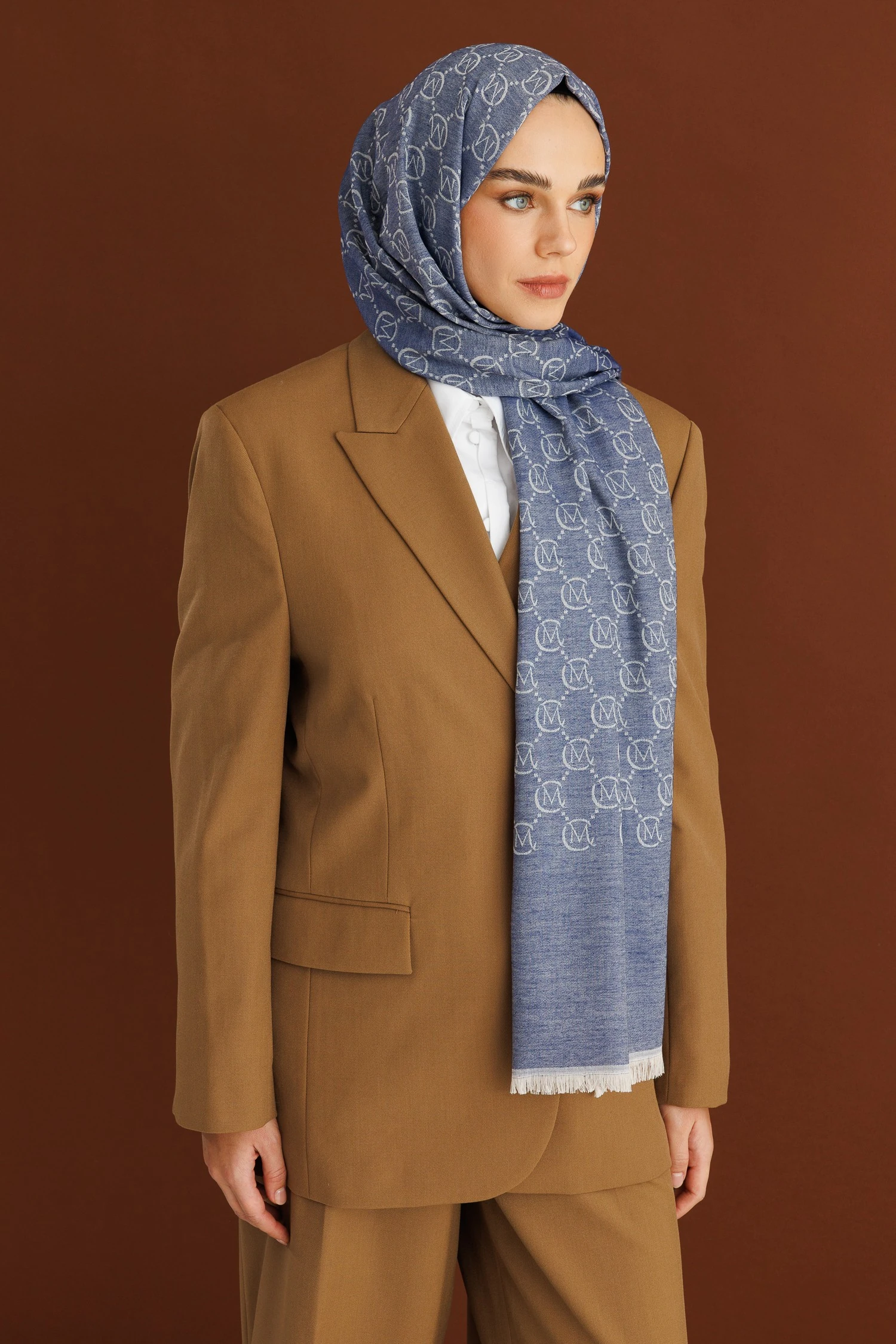 Toptan Yün İpek Şal - Gök Mavisi