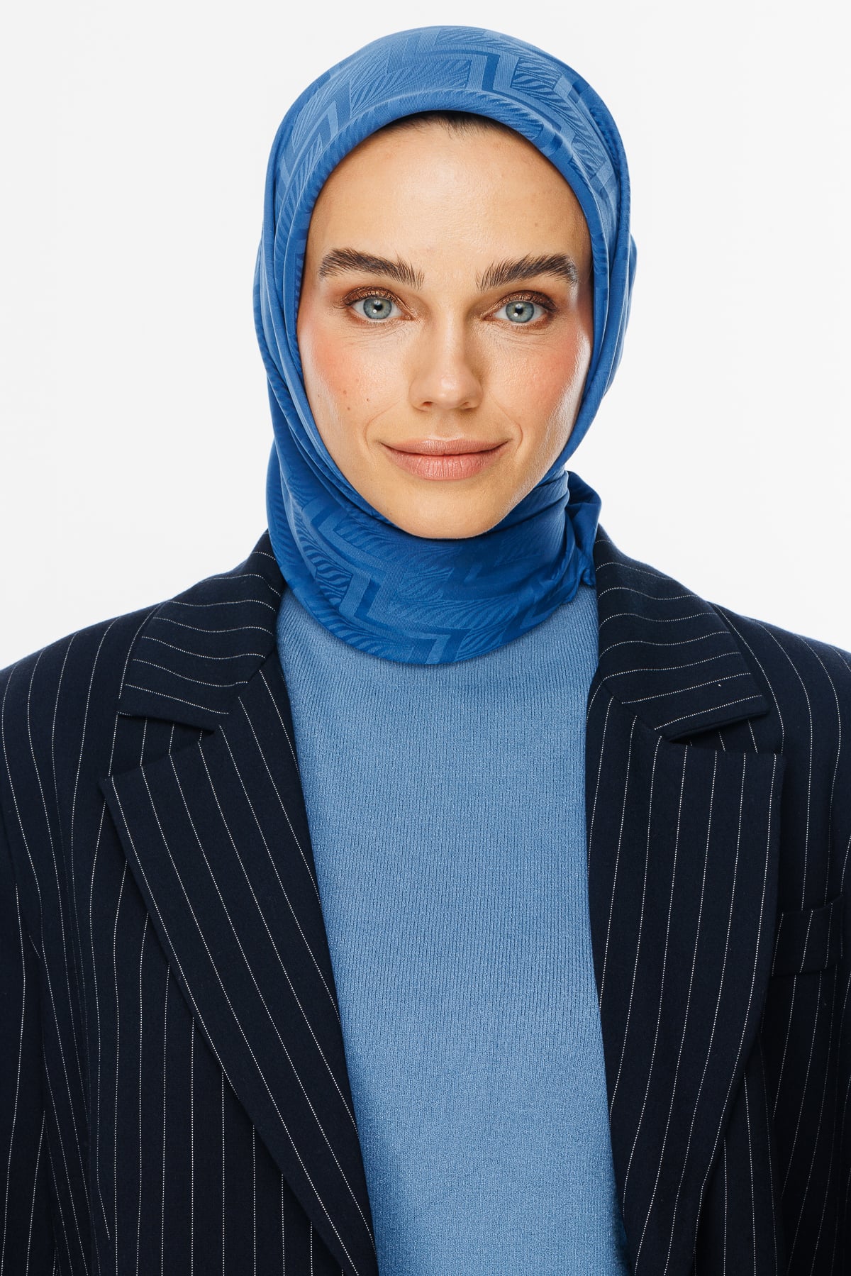 Viora Pattern Silky Jacquard Scarf - Indigo