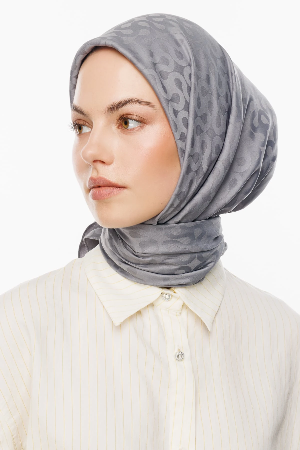 Toptan Moon Desen İpeksi Jakar Eşarp - Mineral Gri