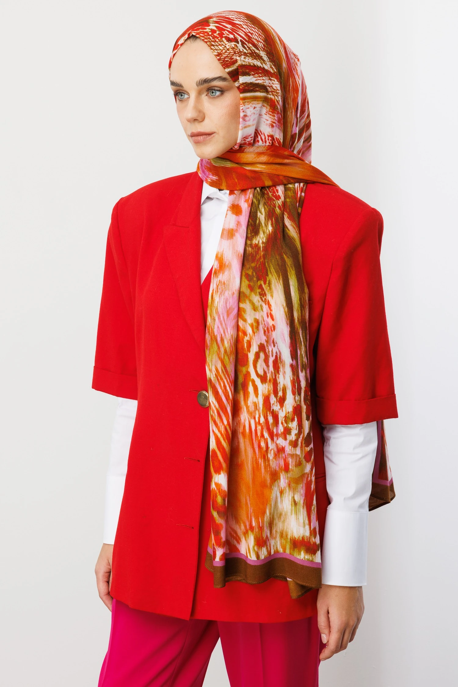 Wholesale Leopard Pattern Ramie Shawl - Orange