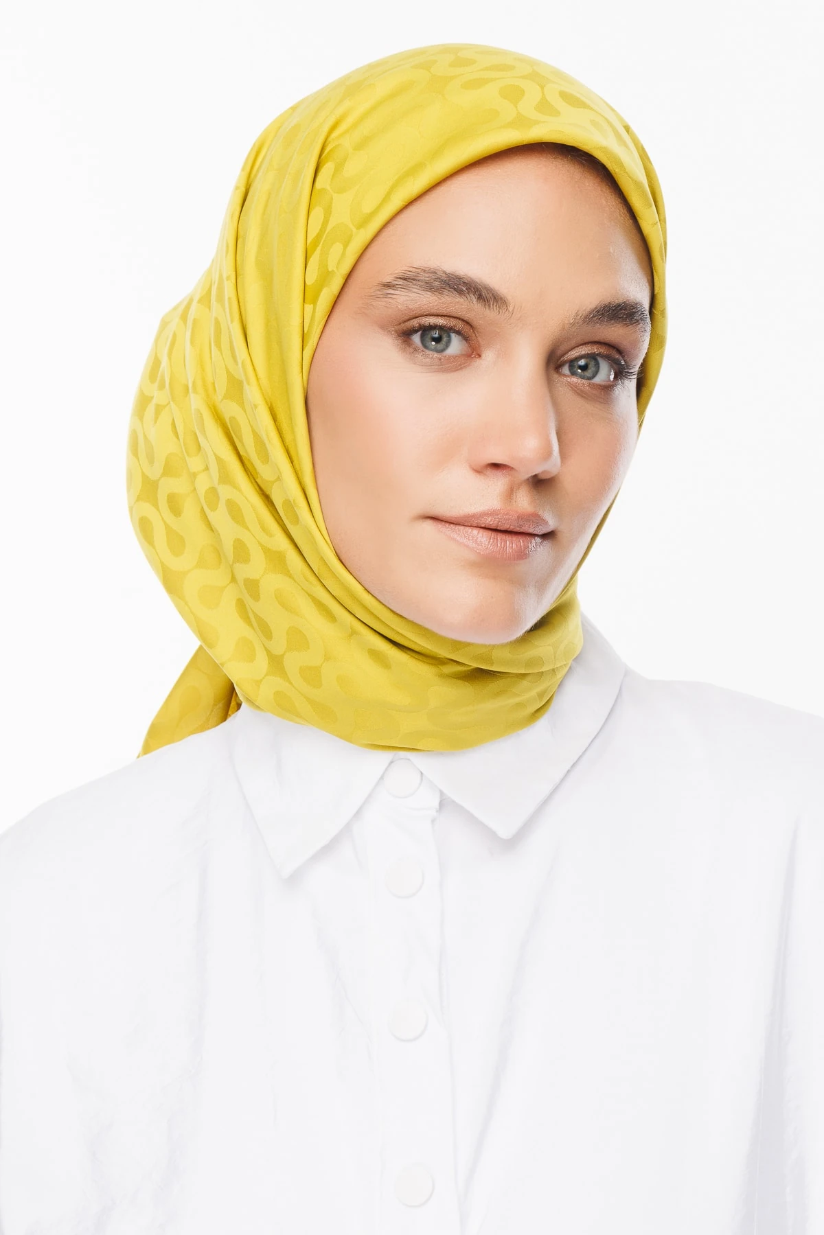 Toptan Moon Desen İpeksi Jakar Eşarp - Oliv Yeşili