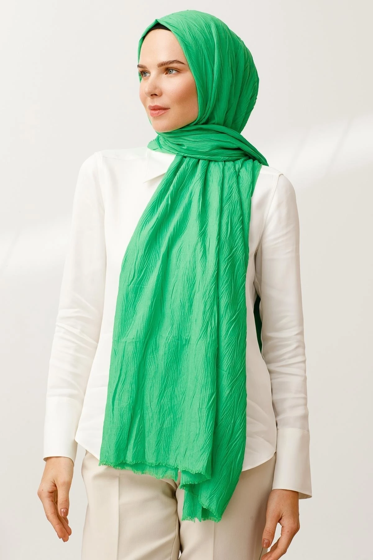 Toptan Piliseli Bambu Şal - Benetton Yeşili