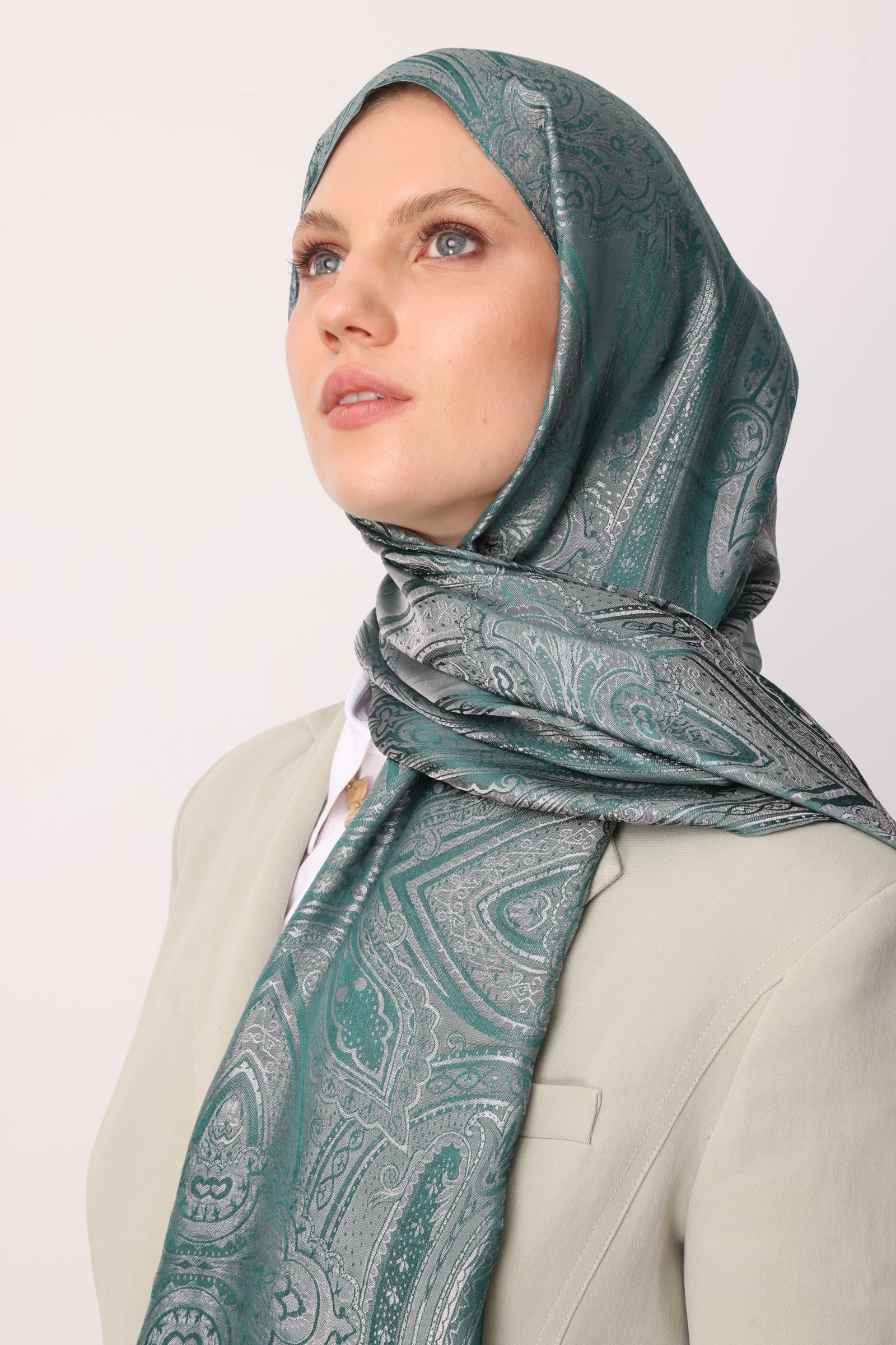 Toptan Liva Desen Shine Line Şal - Zümrüt-Pembe