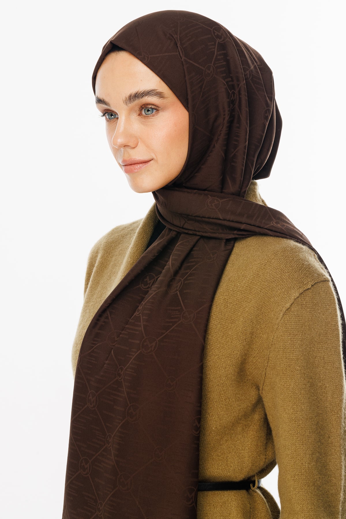 Toptan Moon Is Desen Jakar Şal - Acı Kahve