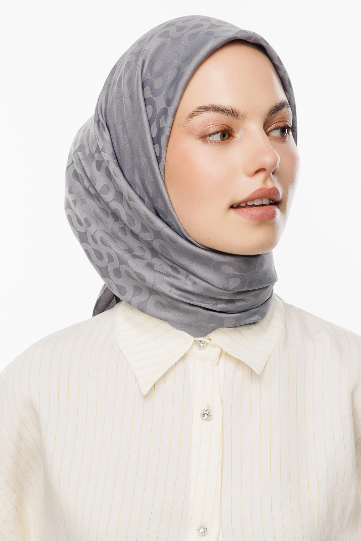 Toptan Moon Desen İpeksi Jakar Eşarp - Mineral Gri