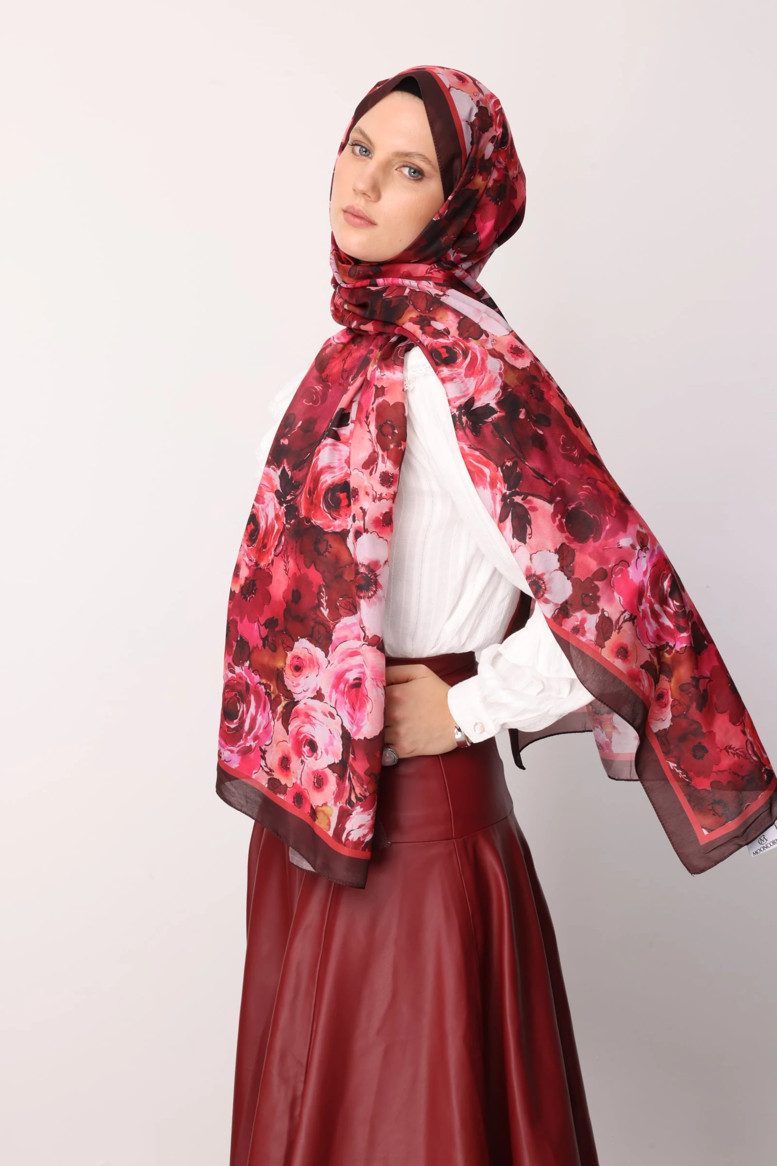 Toptan Vensel Desen Pamuk Şal - Bordo