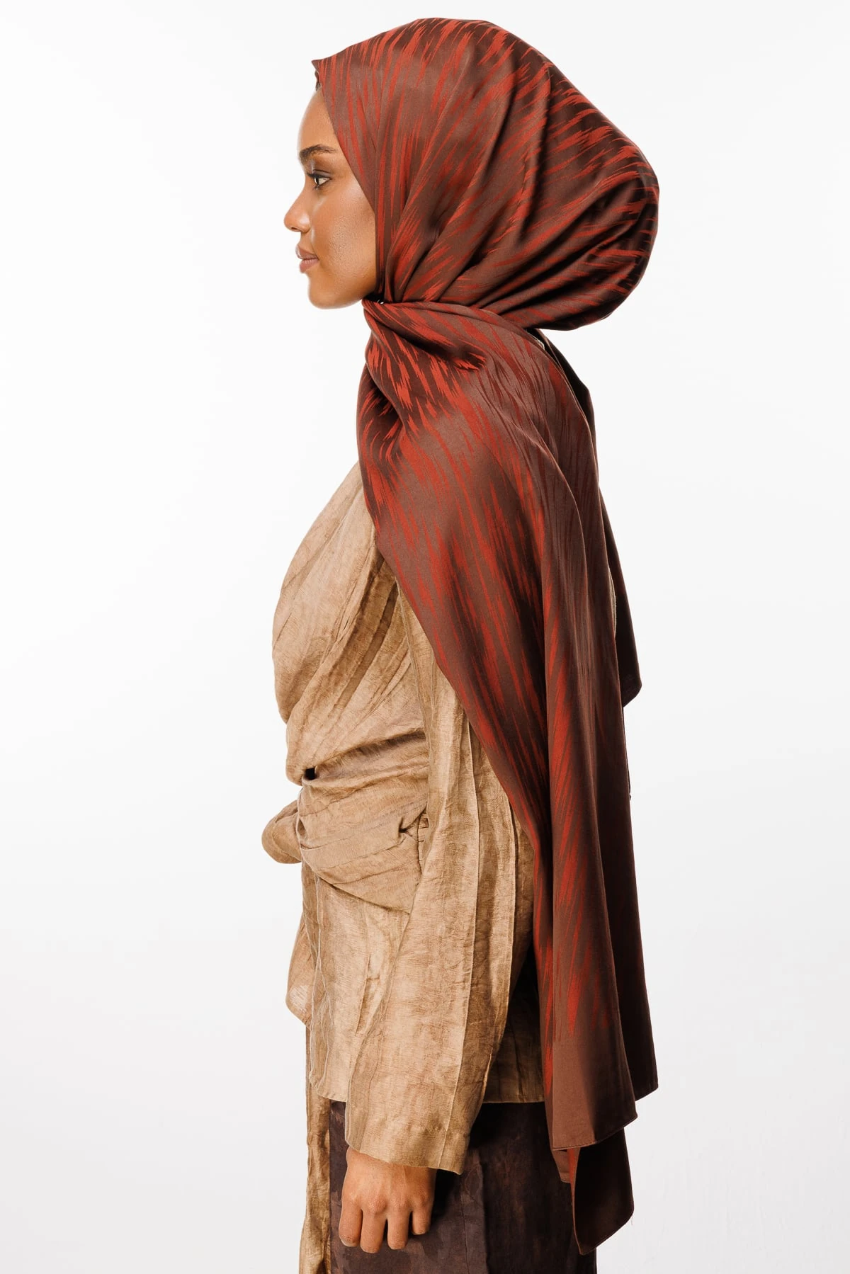 Toptan Selis Desen Çift Taraflı Şal - Acı Kahve-Kahve