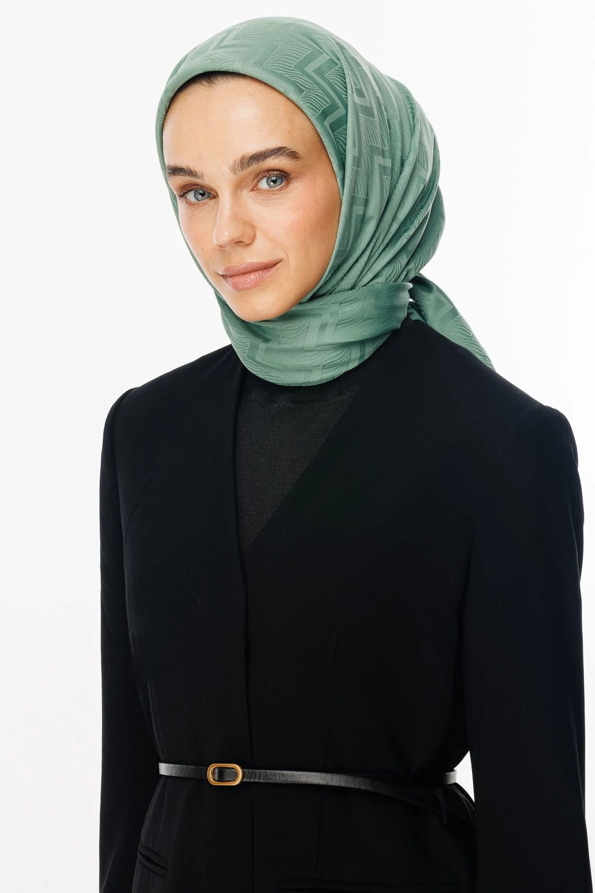 Viora Pattern Silky Jacquard Scarf - Mold Green