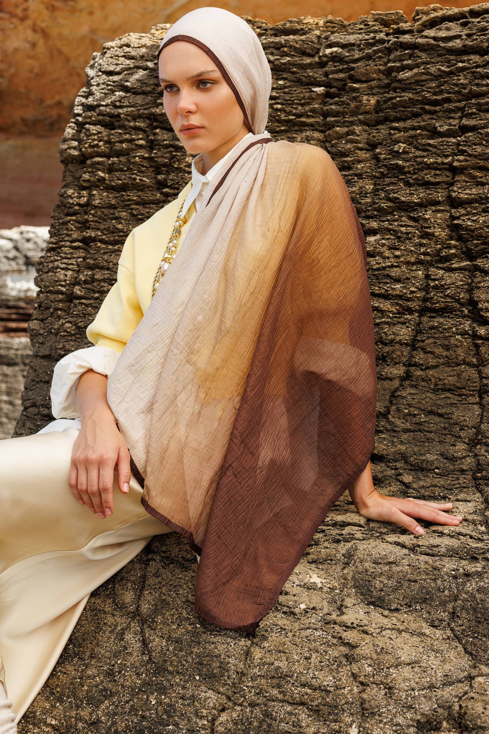 Ombre Muslin Shawl - Beige
