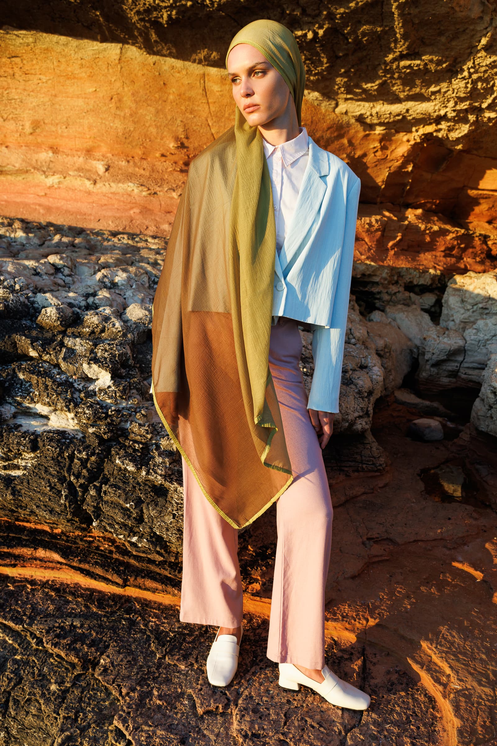 Ombre Muslin Shawl - Olive