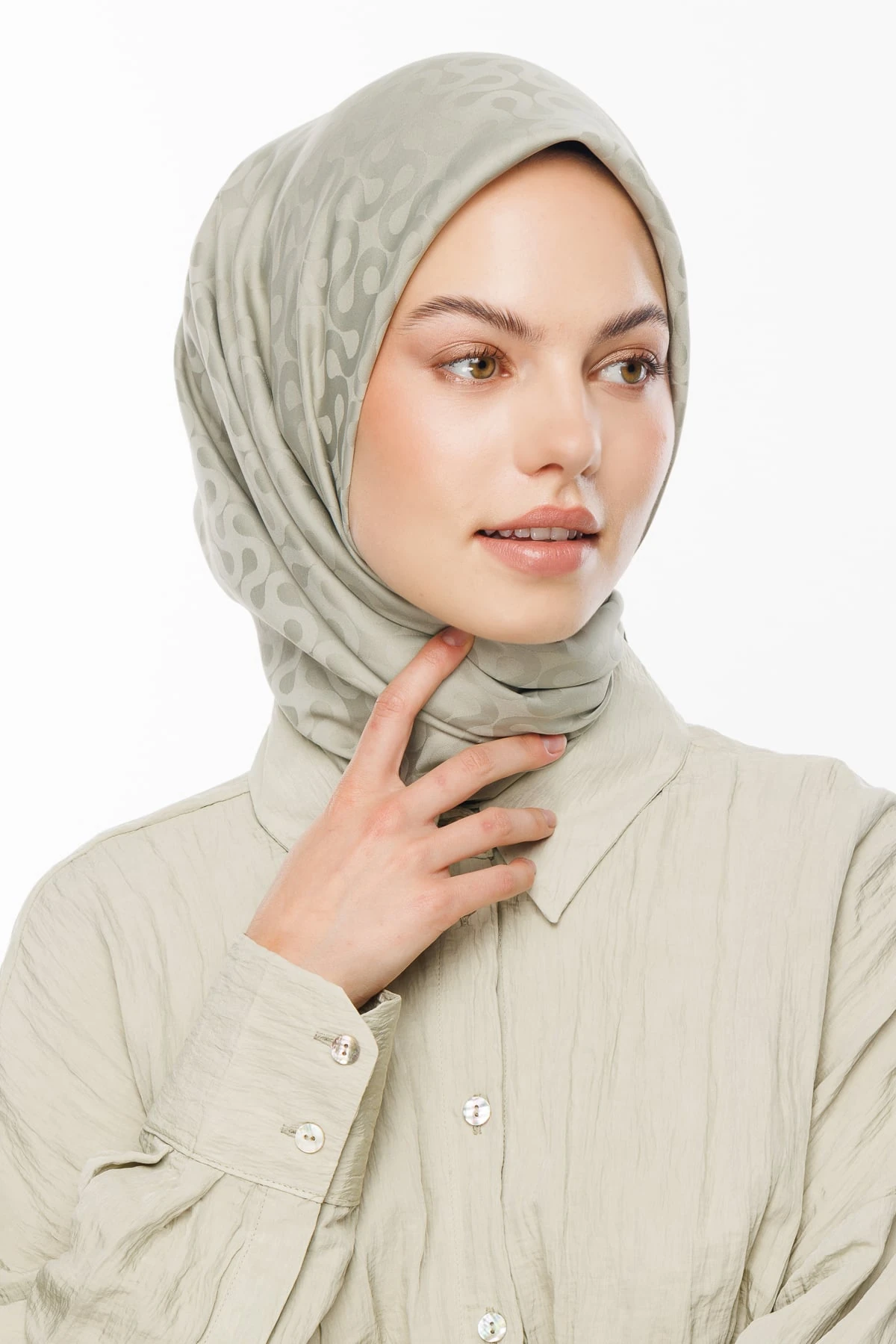 Moon Pattern Silky Jacquard Scarf - Sage