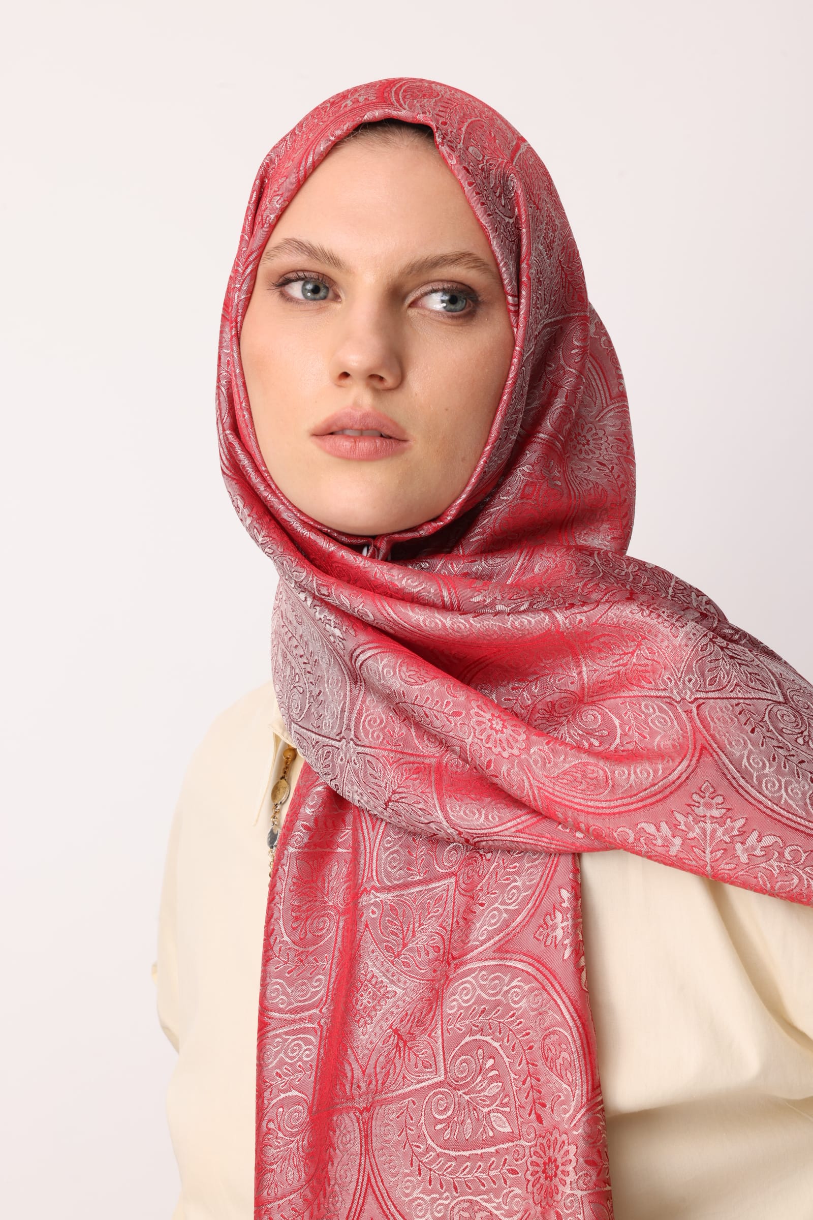 Shline Line Viscose Shawl - Burgundy-Mint Green